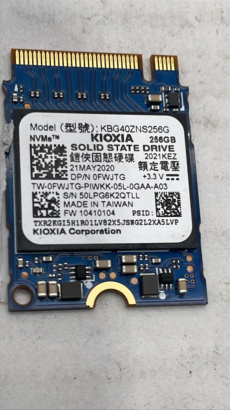 Kioxia KBG40ZNS256G DP/N 0FWJTG 256GB NVMe M.2 SSD Solid State Drive