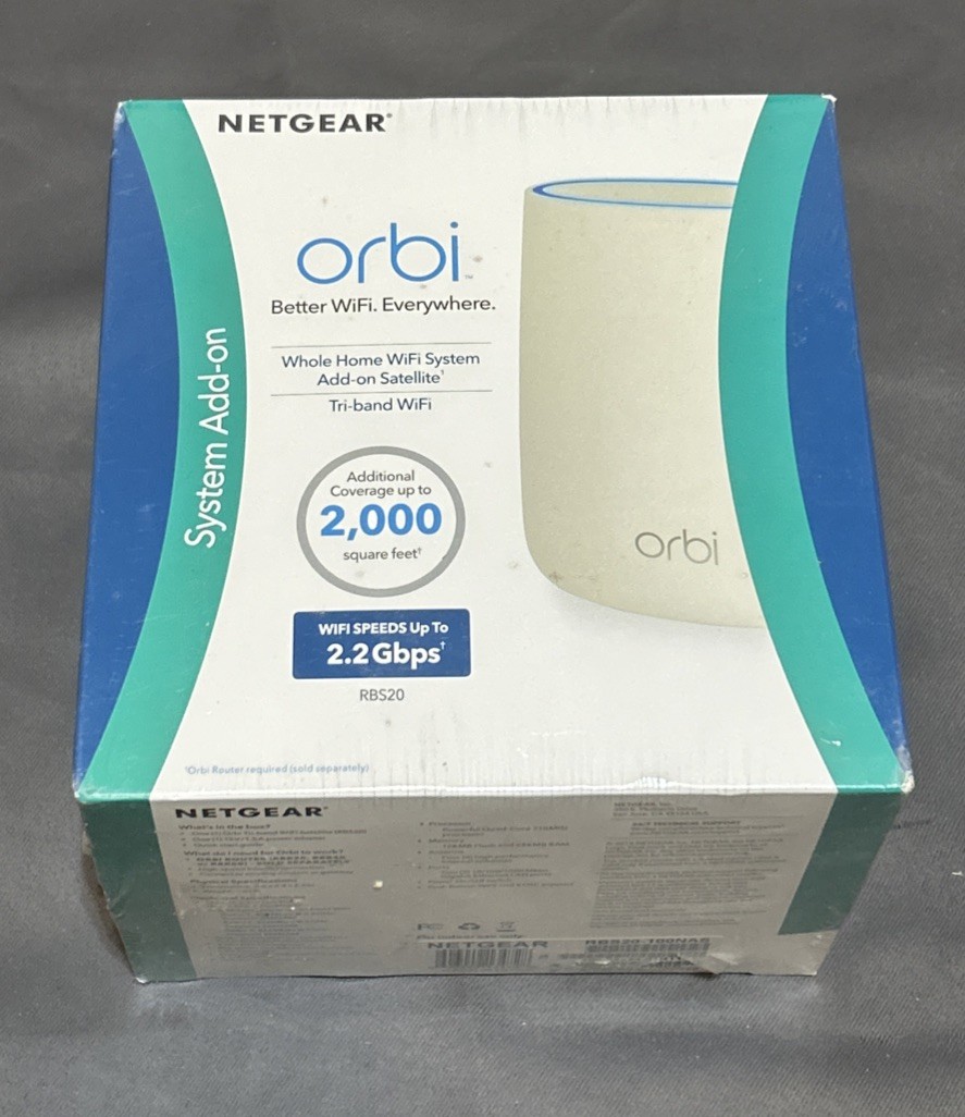 NETGEAR Orbi Whole Home WiFi System Add-on Satellite RBS20 Factory Sealed