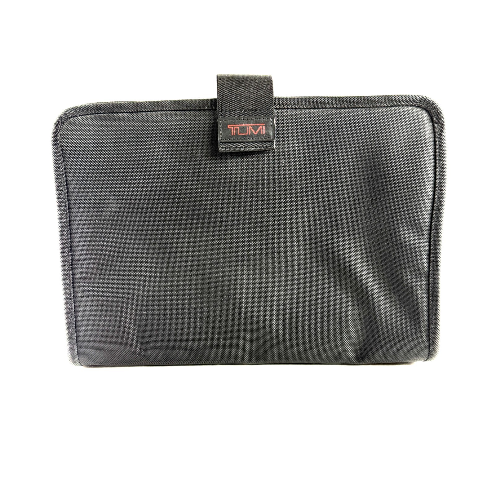 TUMI Black Padded Ballistic Nylon Laptop Tablet Sleeve Case Hook Loop Flap