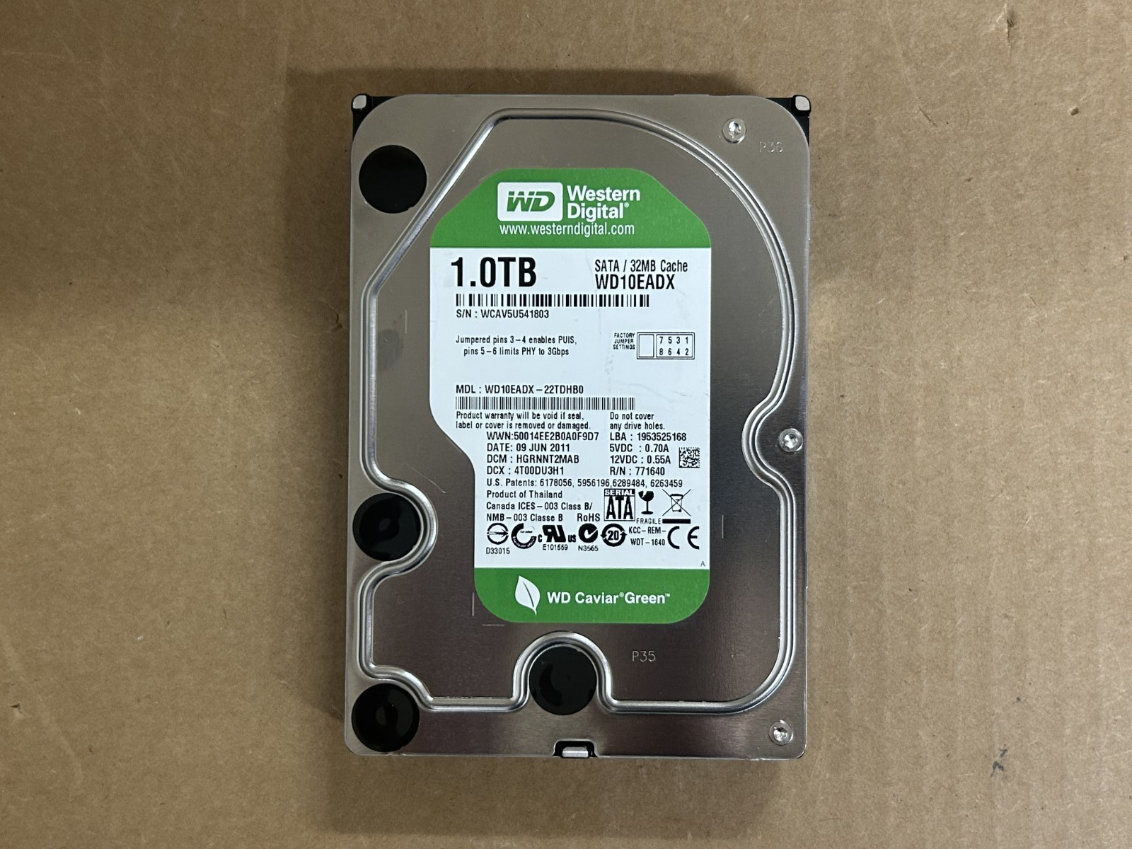 Western Digital WD10EADX-22TDHB0 Caviar Green 1TB SATA 7200RPM 3.5" HDD