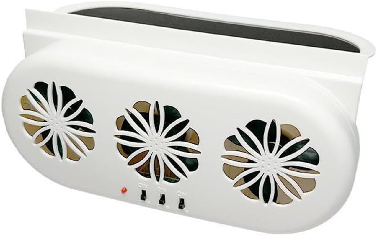 USB & Solar Powered Car Window Exhaust Fan with 3 Air Outlet, Solar Ventilation
