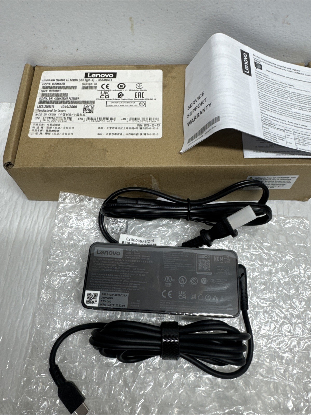 New Lenovo 65W USB-C Standard AC Adapter Laptop Charger 4X20M26268 NEW