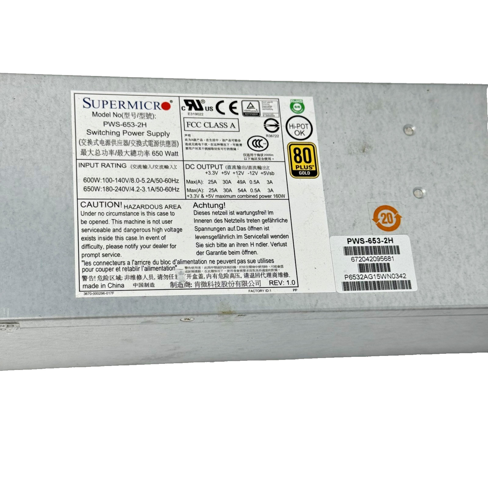 Supermicro PWS-653-2H 650W Power Supply CSE-825 CSE-826 X9 X10