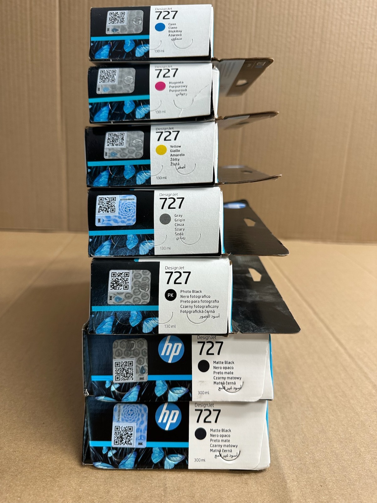 7 OEM HP 727 DJ T900 CMY,G, PK, MK Inks B3P19A,20A,21A,23A,24A,C1Q12A 2025-2027