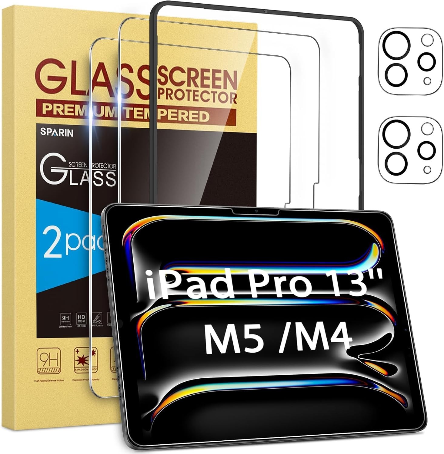 Tempered Glass Screen Protector 2+2 Pack for 13 inch iPad Pro with Alignment Fra