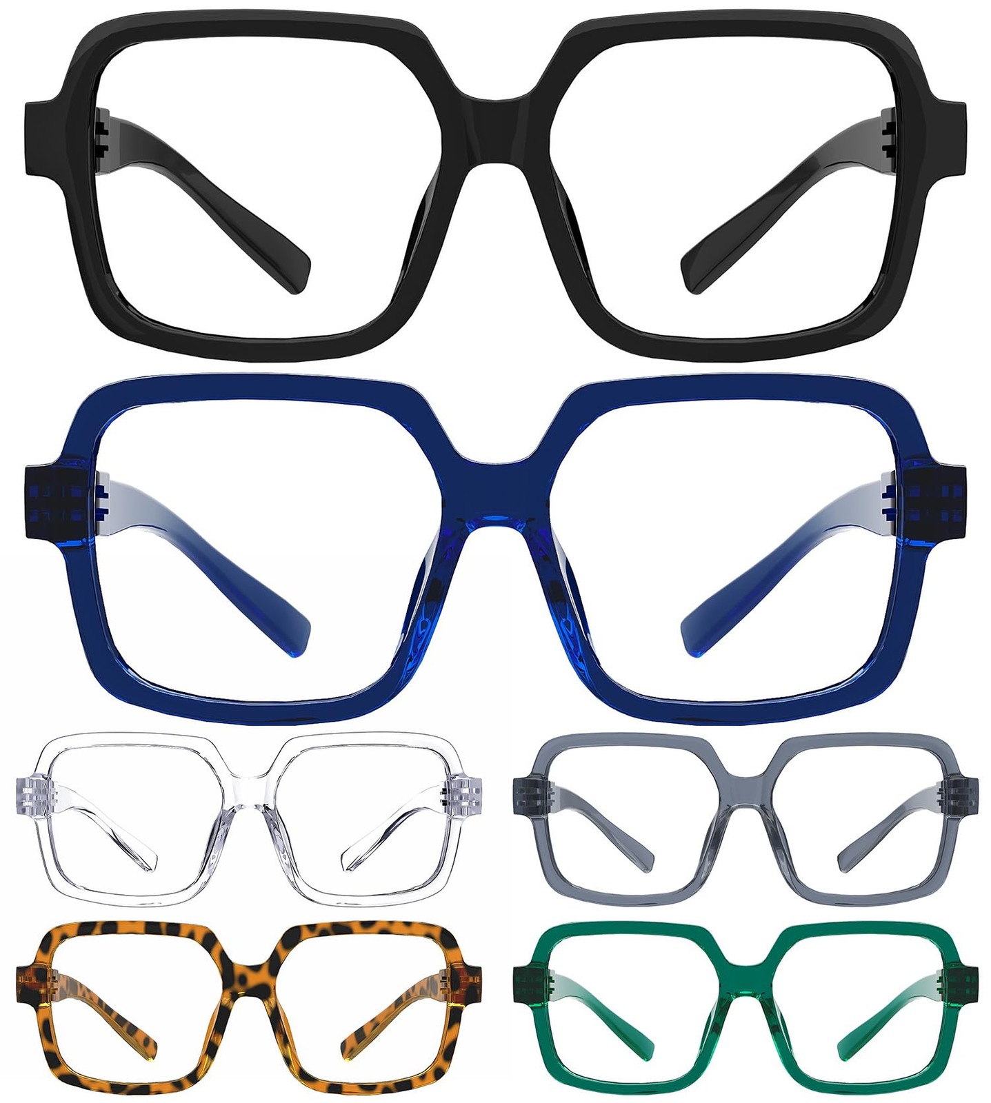 Blue Light Reading Glasses Men 1.5, Square 6 Pack