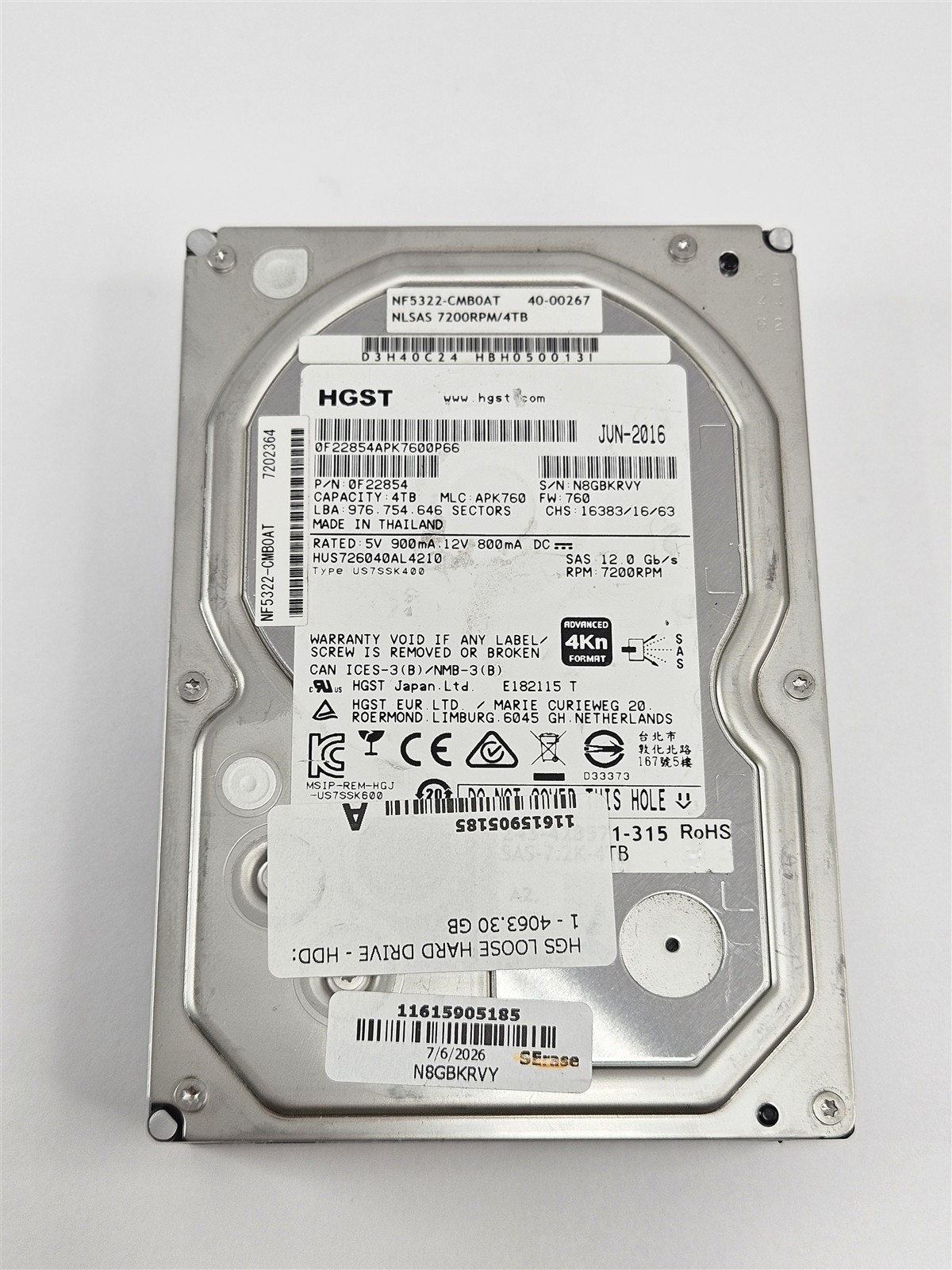 HGST 0F22854 Ultrastar 4TB SAS 12G 7200RPM 128MB 3.5in Enterprise HDD