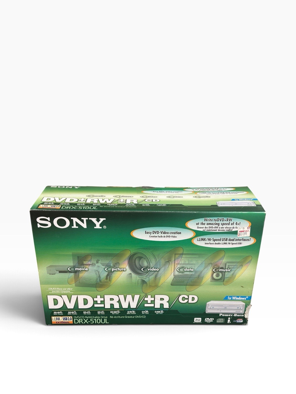 Sony DRX-510UL External DVD±RW CD-RW Disc Drive USB 2.0 FireWire Open Box