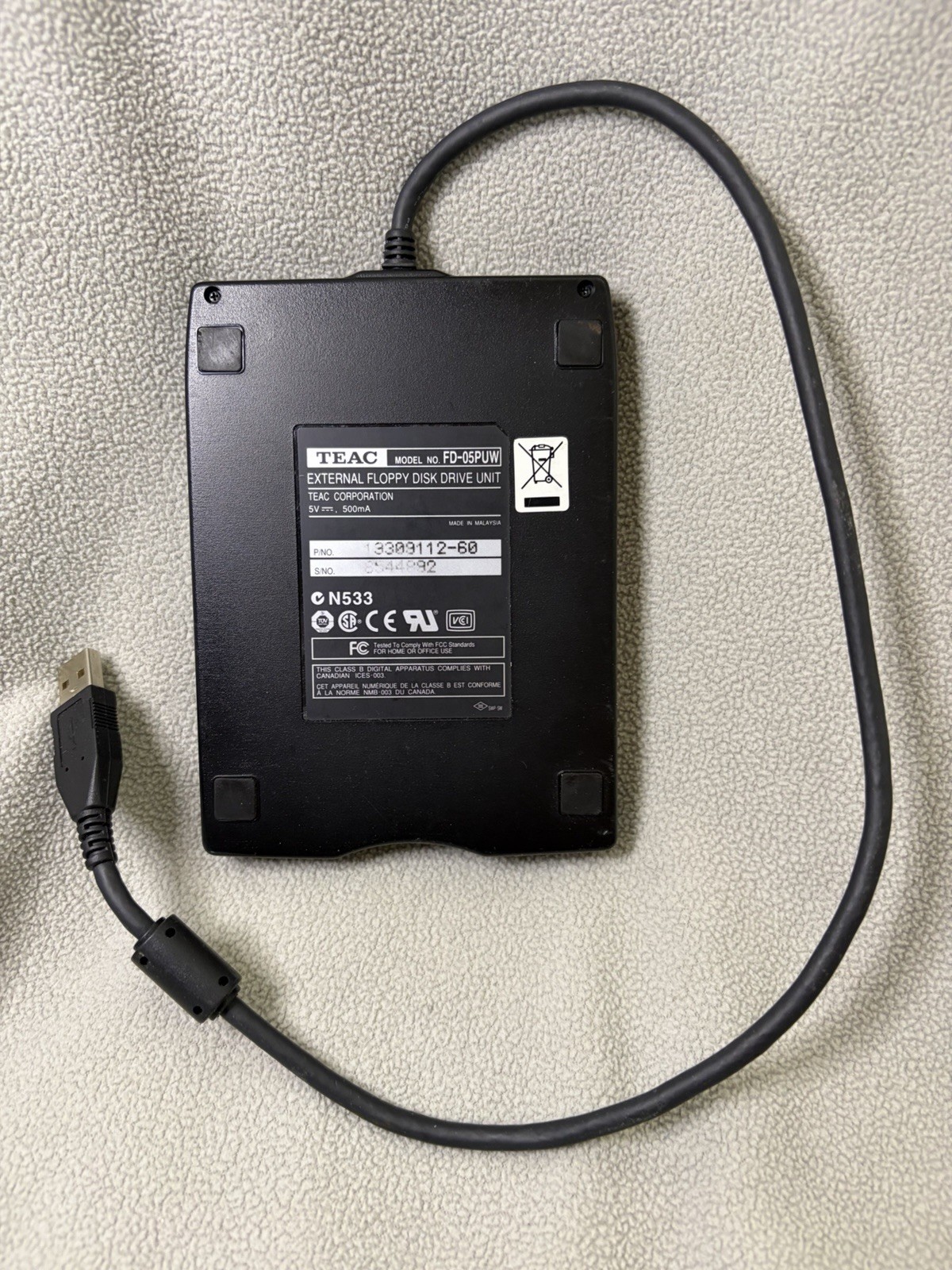 TEAC FD-05PUW External USB 3.5" Floppy Disk Drive 1.44MB Portable PC/Mac