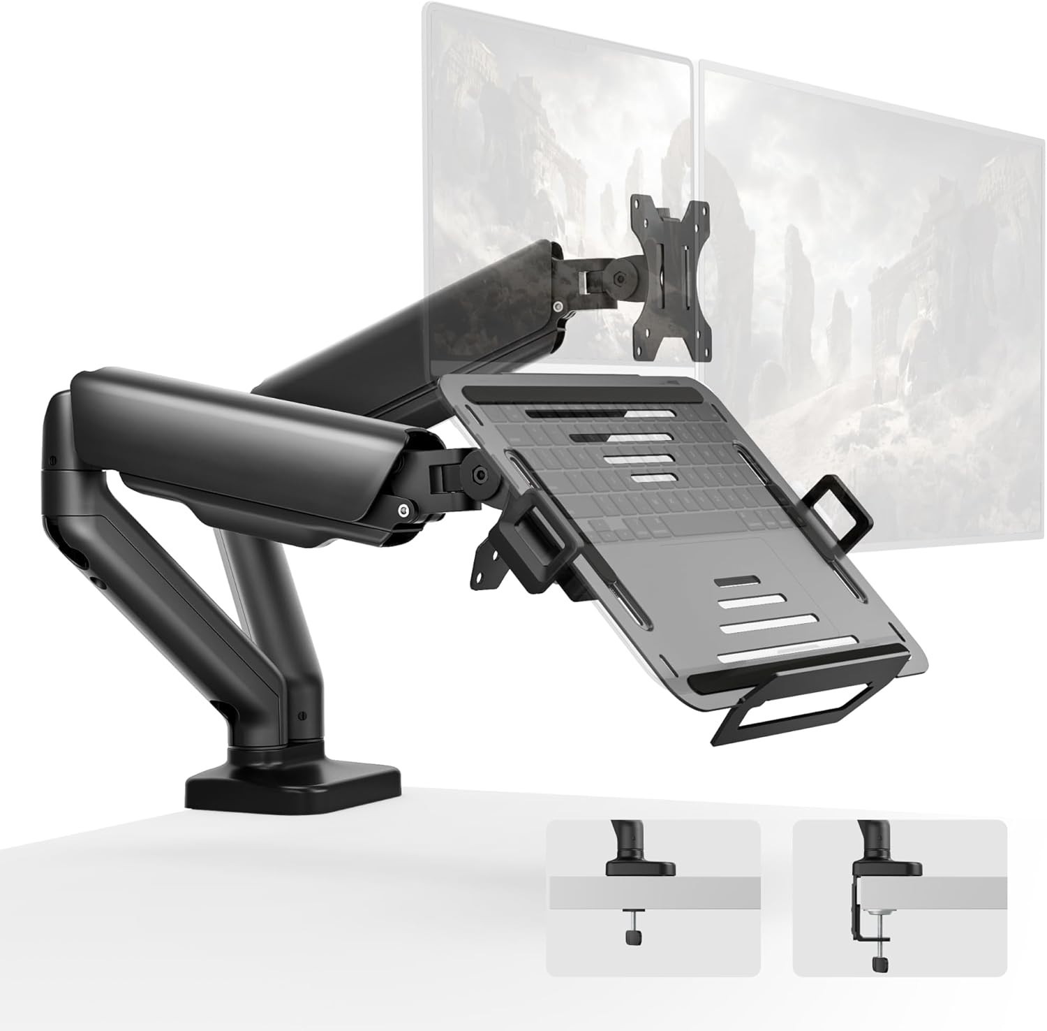monTEK Laptop Arm Mount for Desk for Max 32” Screen and 18” Notebook, Dual Mo...