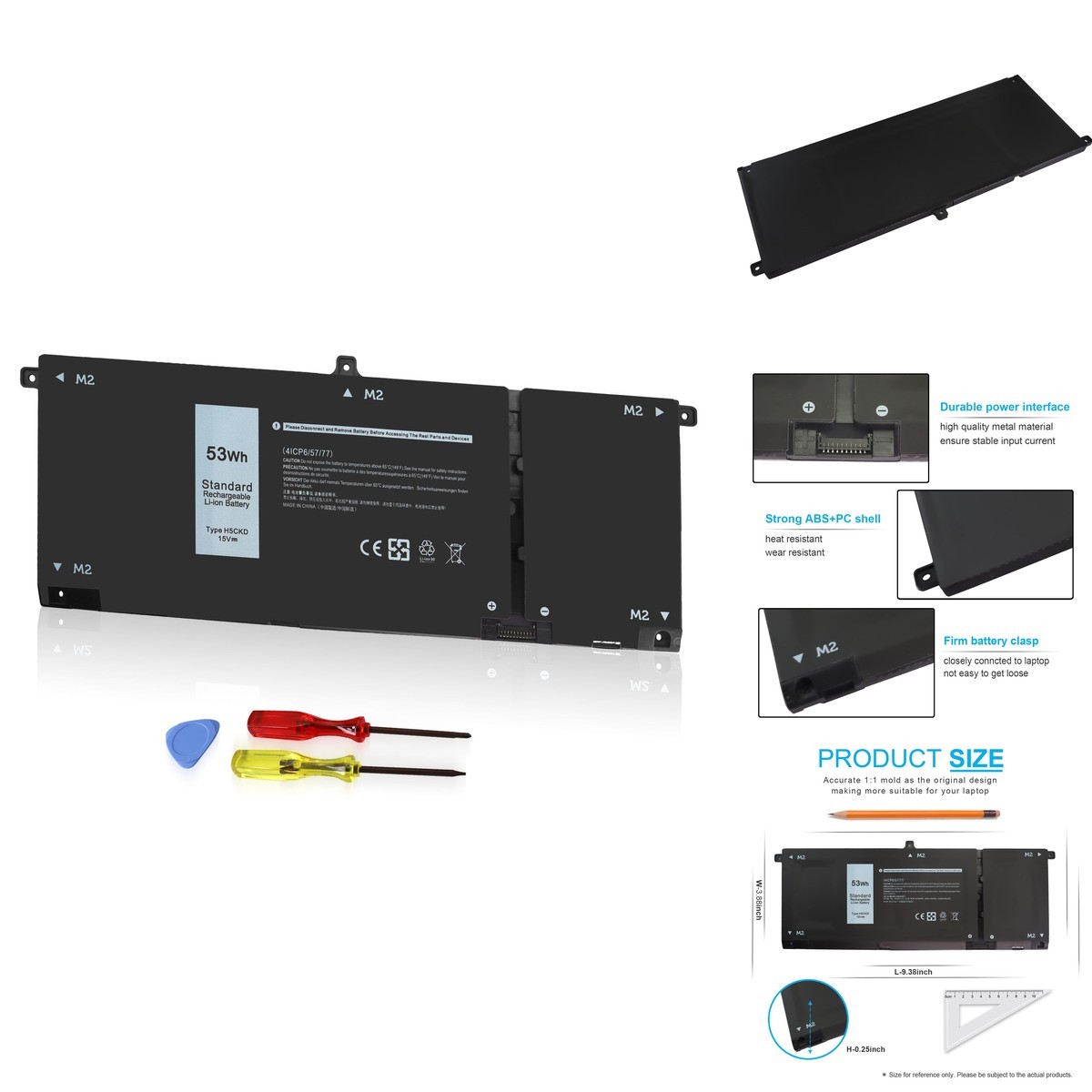 53Wh H5CKD 15V Battery for Dell Inspiron Silver 7506 7405 7306 Latitude 3410