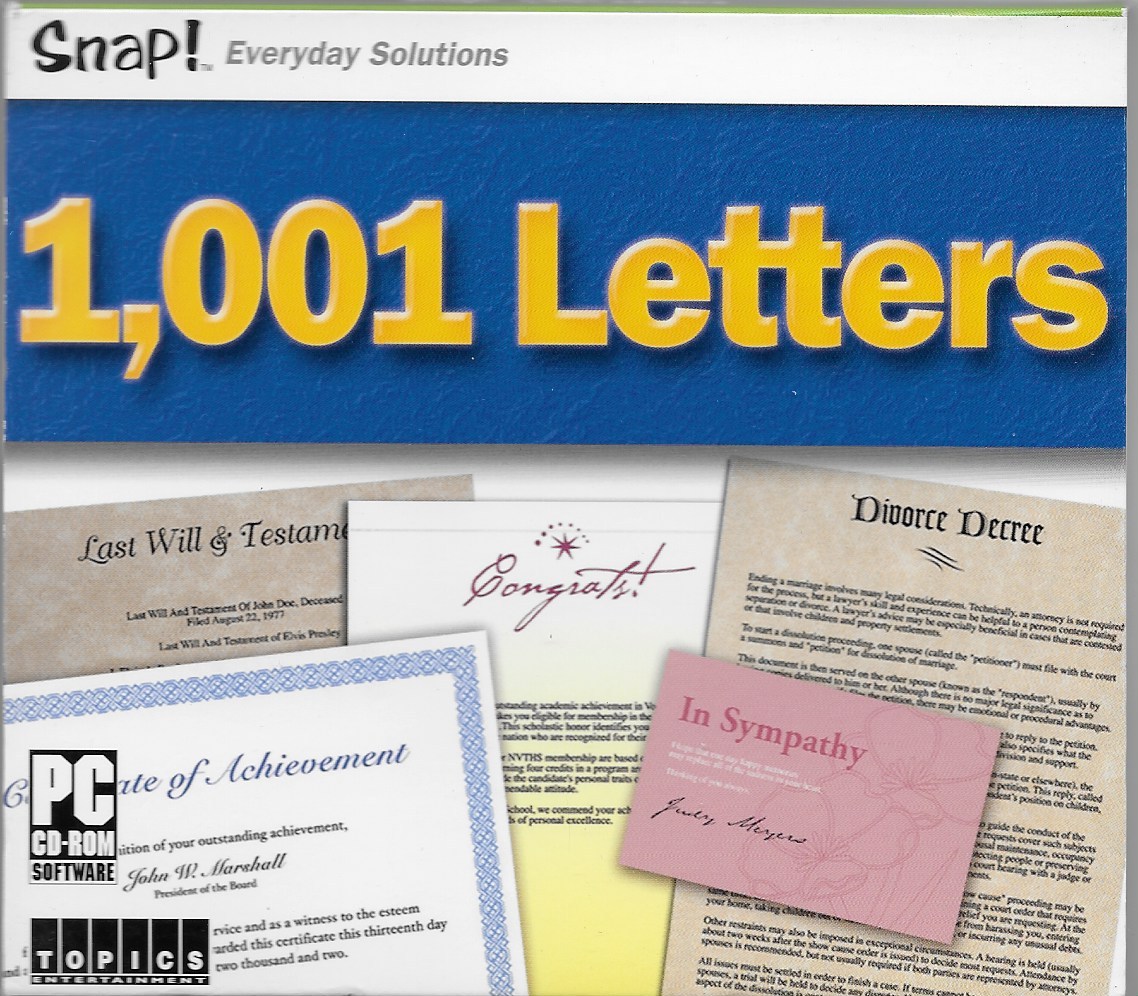 SNAP 1,001 Letters by Topics 2003 Entertainment Platform : Windows 98, 95, Me 