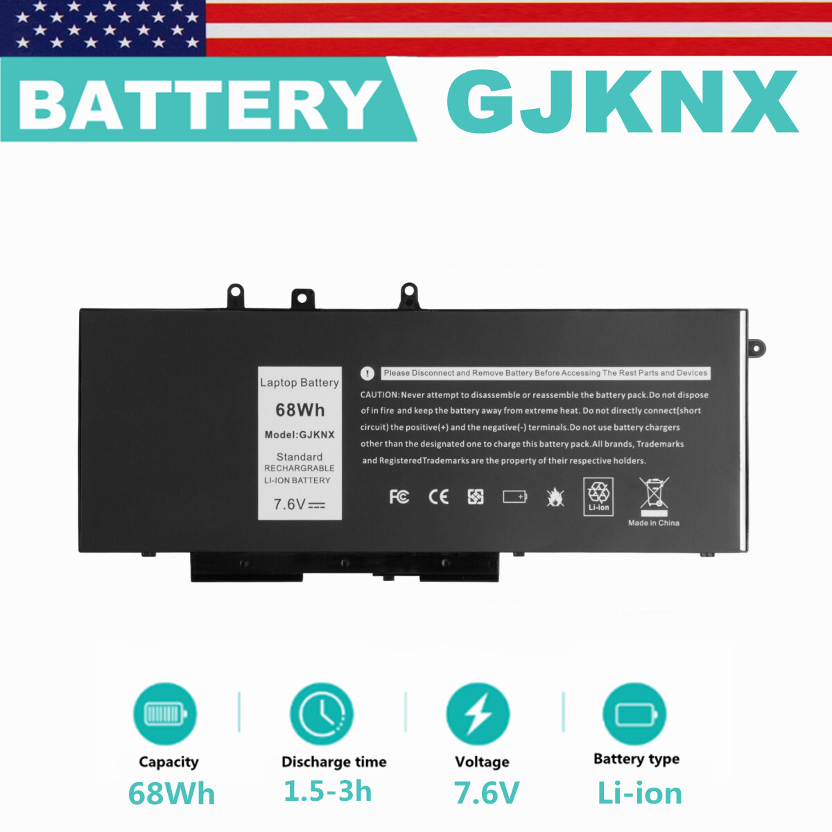 GJKNX Battery For Dell Latitude 5280 5480 5580 5490 5491 5495 GD1JP 7.6 V 68wh 