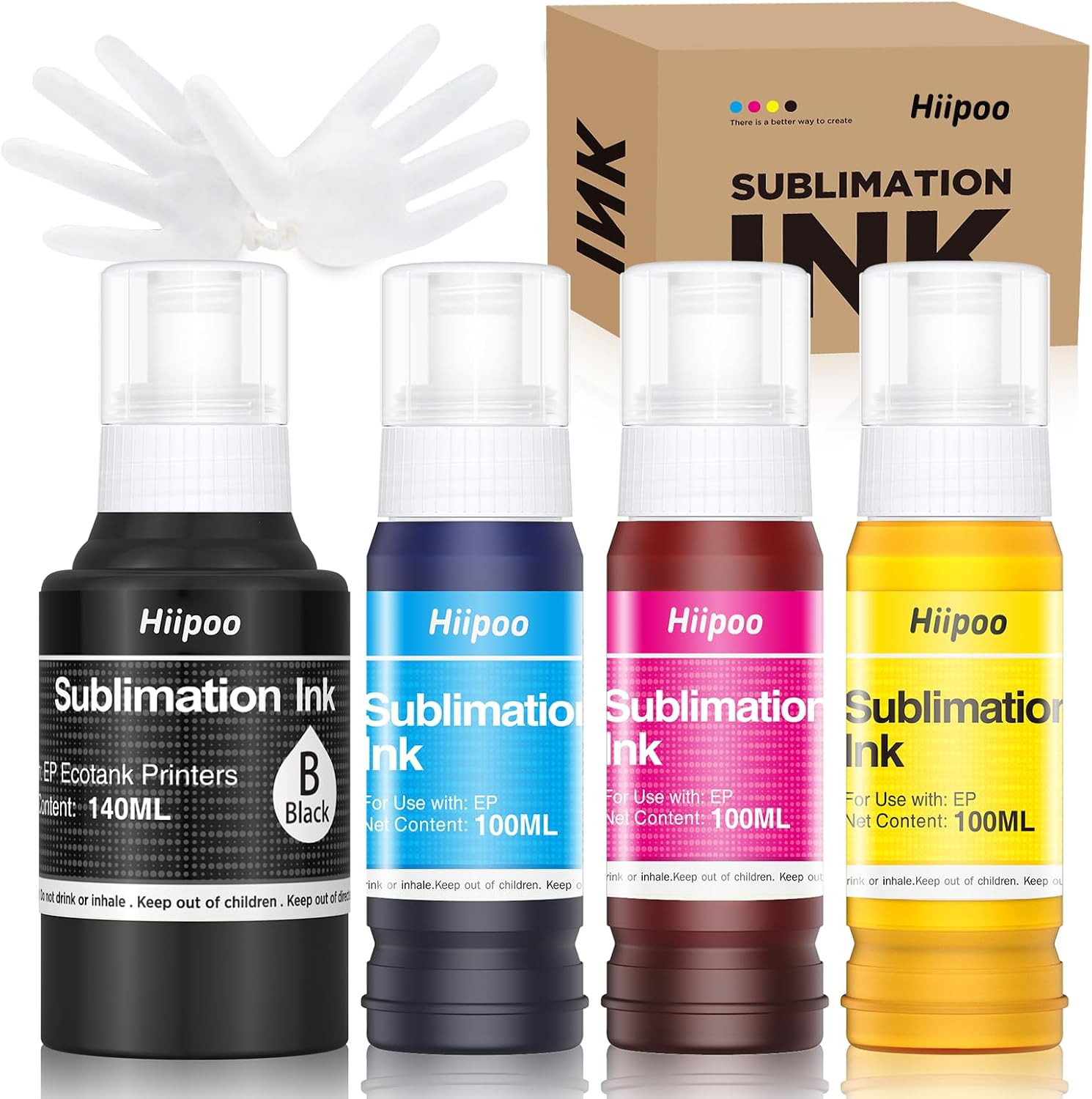 Hiipoo 440ML Sublimation Ink Refilled Bottles Compatible for ET2400 ET2720 ET276