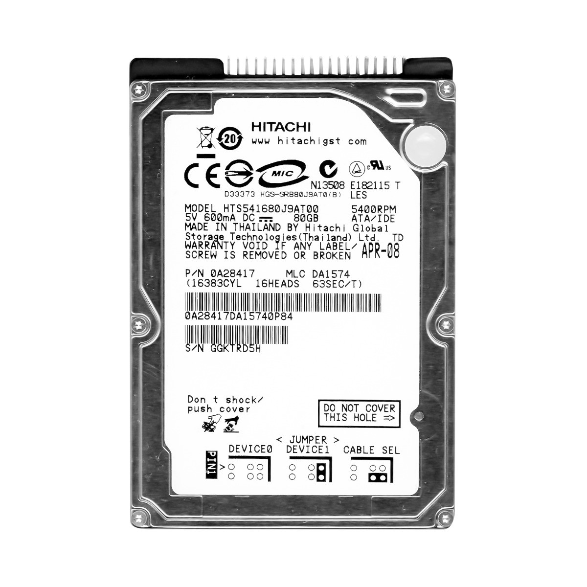 Hitachi TravelStar 5K160 80GB ATA 5.4K 8MB 2.5'' HTS541680J9AT00