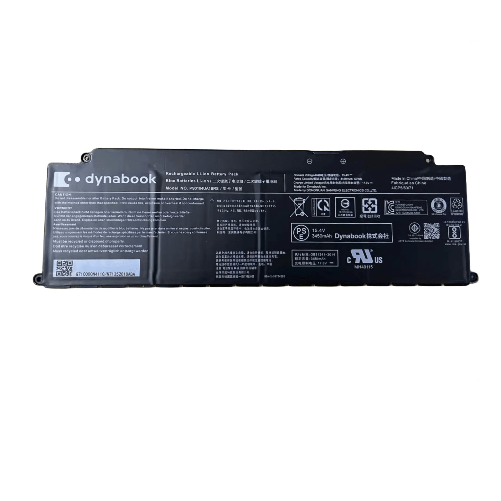 PS0104UA1BRS New Battery for DynabookU30 Tecra A40-J-12E Portege X40-K with Plug