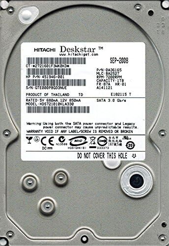 Hitachi HDS721010KLA330 P/N: 0A36165 MLC: BA2527 1TB