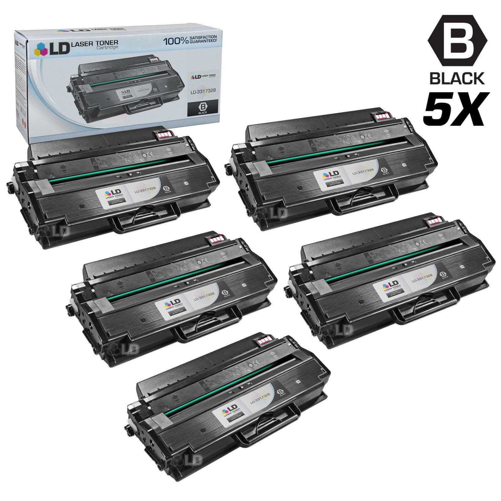 LD 5PK Compatible 331-7328 DRYXV Black Toner Cartridge for Dell B1260dn B1265dnf