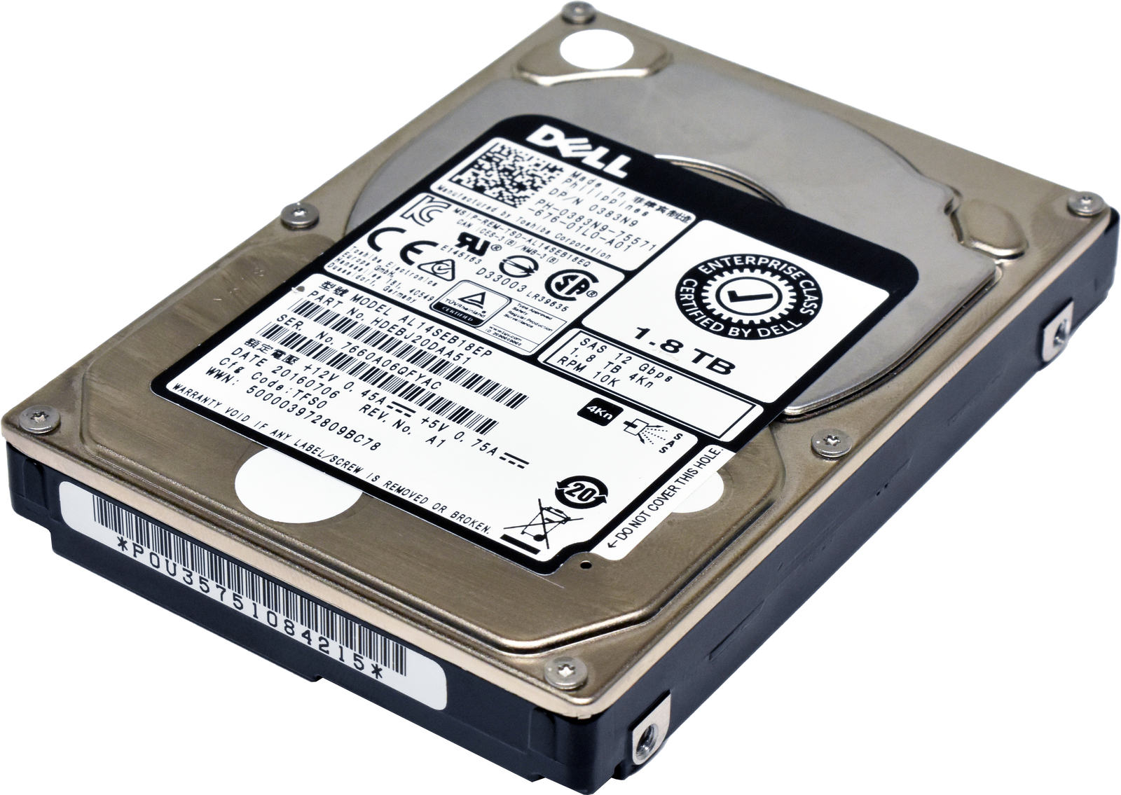 Dell Toshiba 1.8TB 0383N9 AL14SEB18EP 2.5" 10K 12G SAS HDD