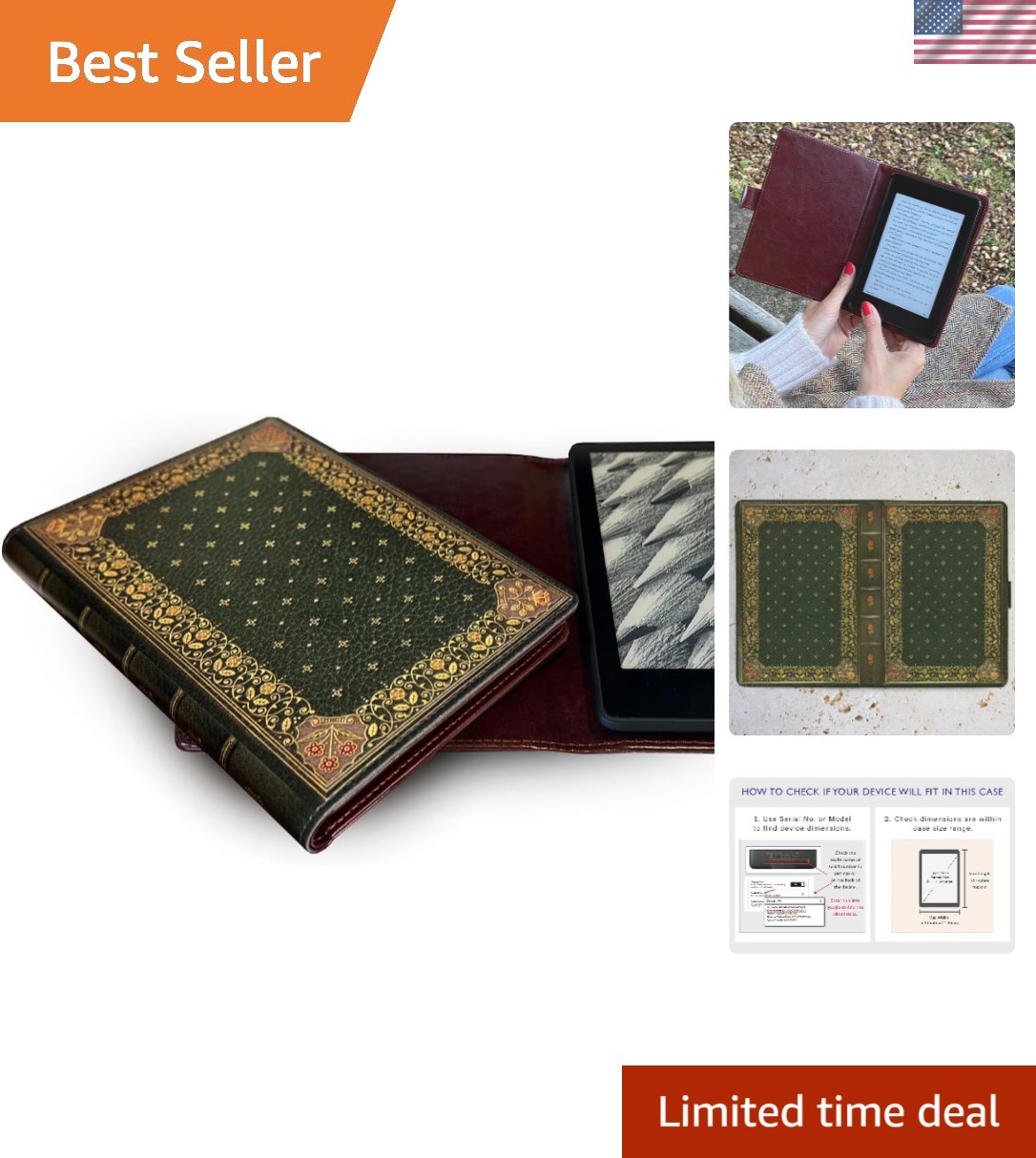 Elegant Universal E-Reader Cover – Splashproof & Stylish in Ornate Green Design