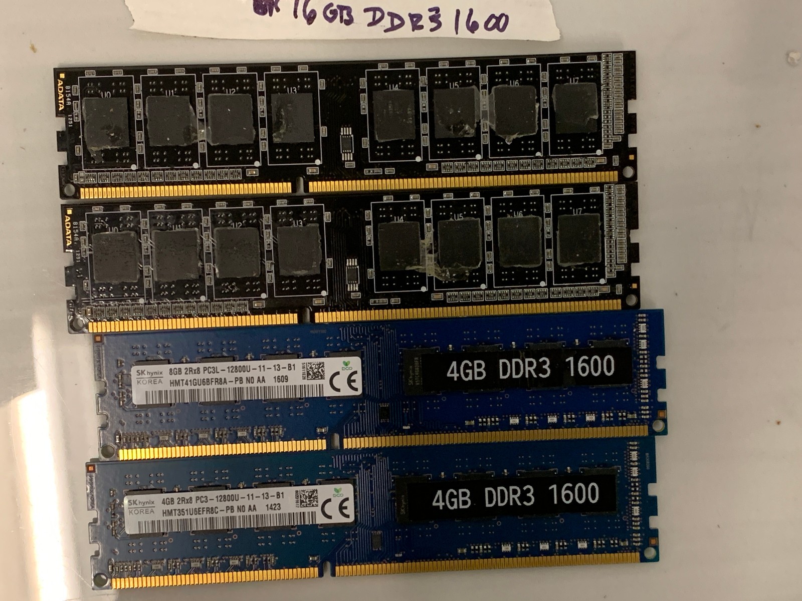 Lot of 4 DDR3 1600MHz Desktop RAM 28GB Total ADATA SK Hynix PC3-12800U 8GB 4GB
