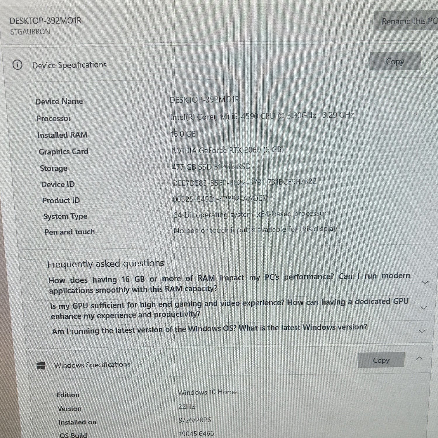 Stgaubron PC Core i5-4590 3.30GHz 16GB RAM 512GB SSD Nvidia GeForce RTX 2060