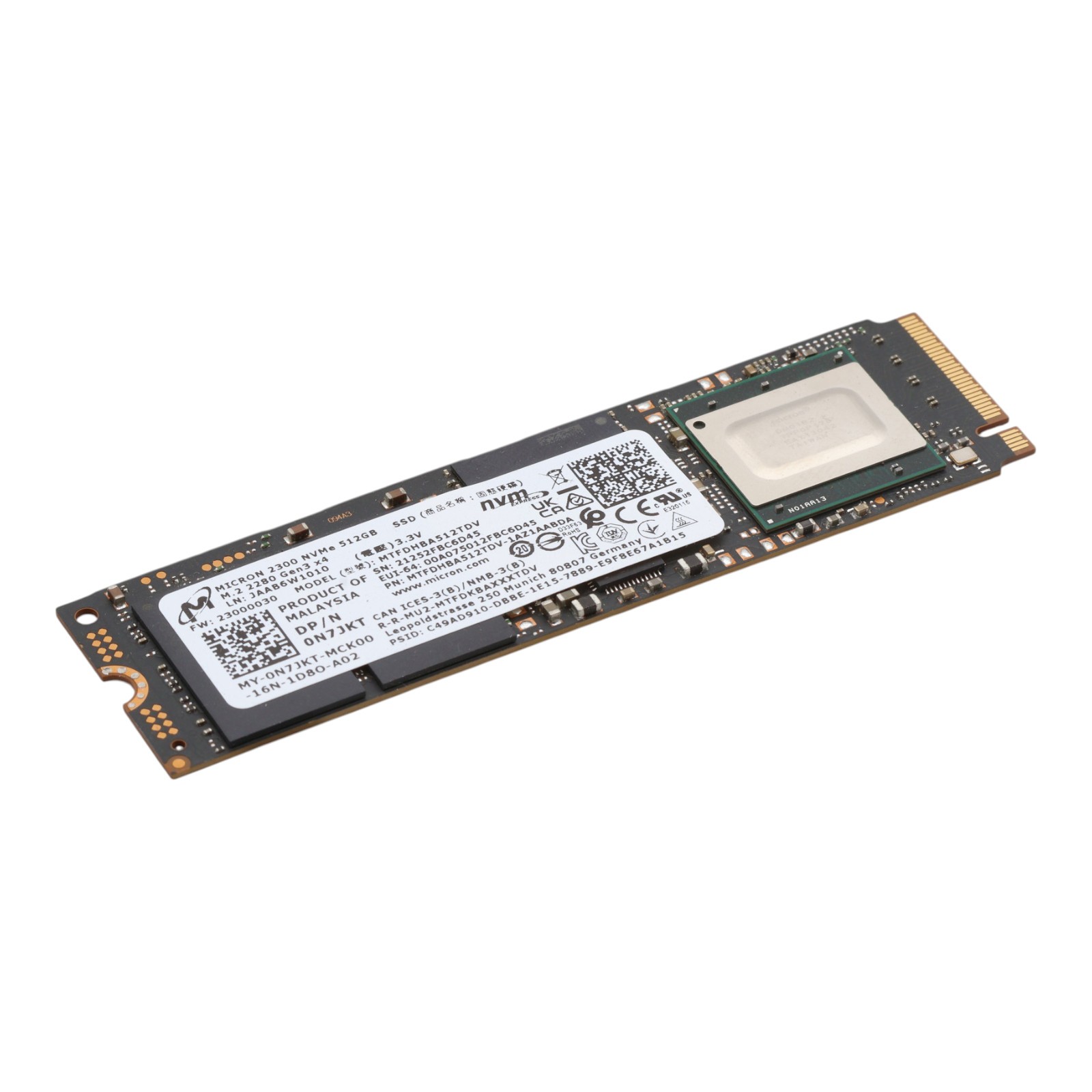 512GB PCIe 3.0 x4 NVMe M.2 2280 SSD MTFDHBA512TDV 0N7JKT 2300 Dell OEM