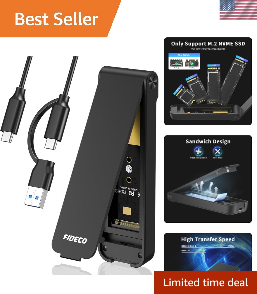 Sleek M.2 NVMe SSD to USB Adapter - Ultimate Speed & Versatility, Black Aluminum