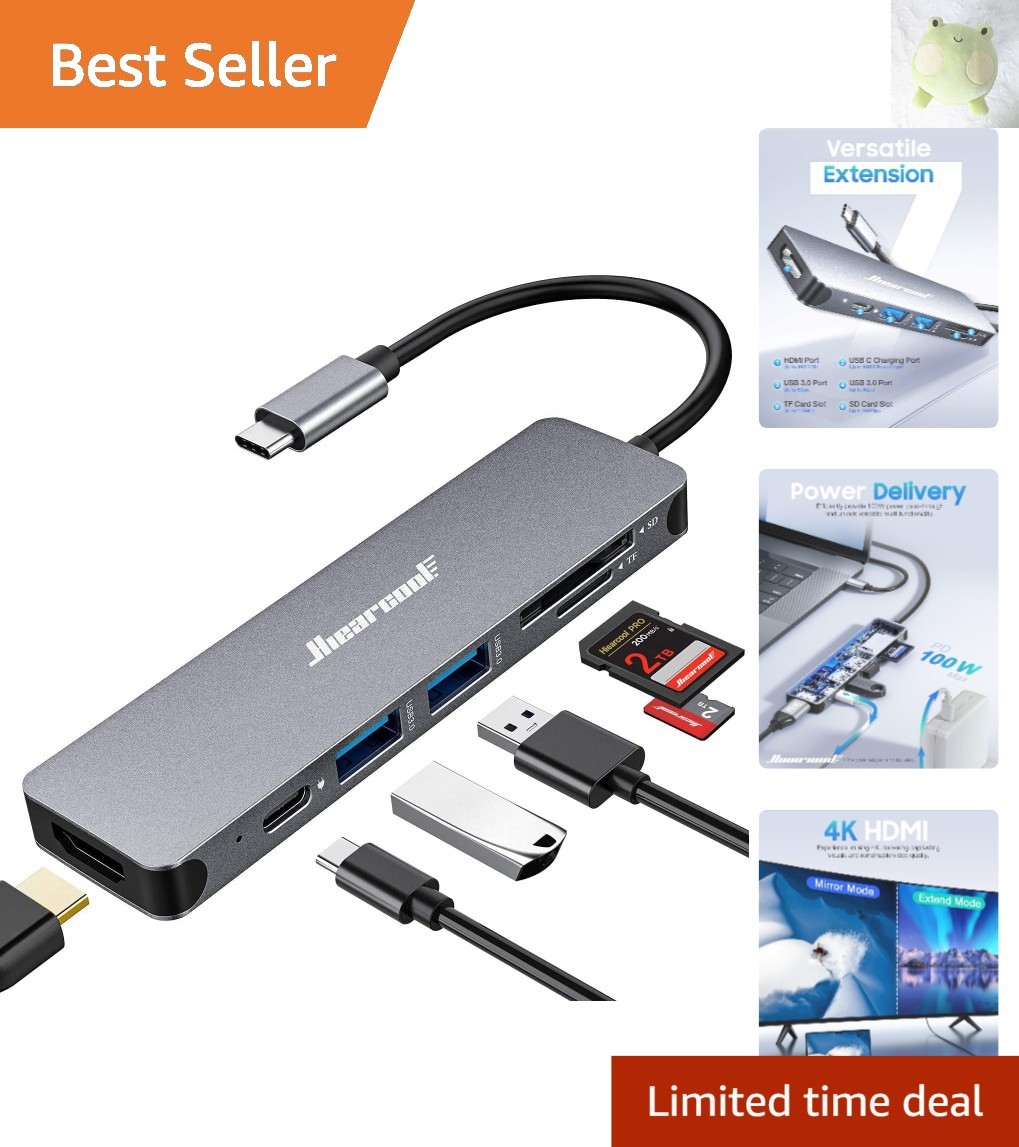 Portable 7-in-1 USB C Hub - Stunning 4K HDMI & Rapid Charging for Travel