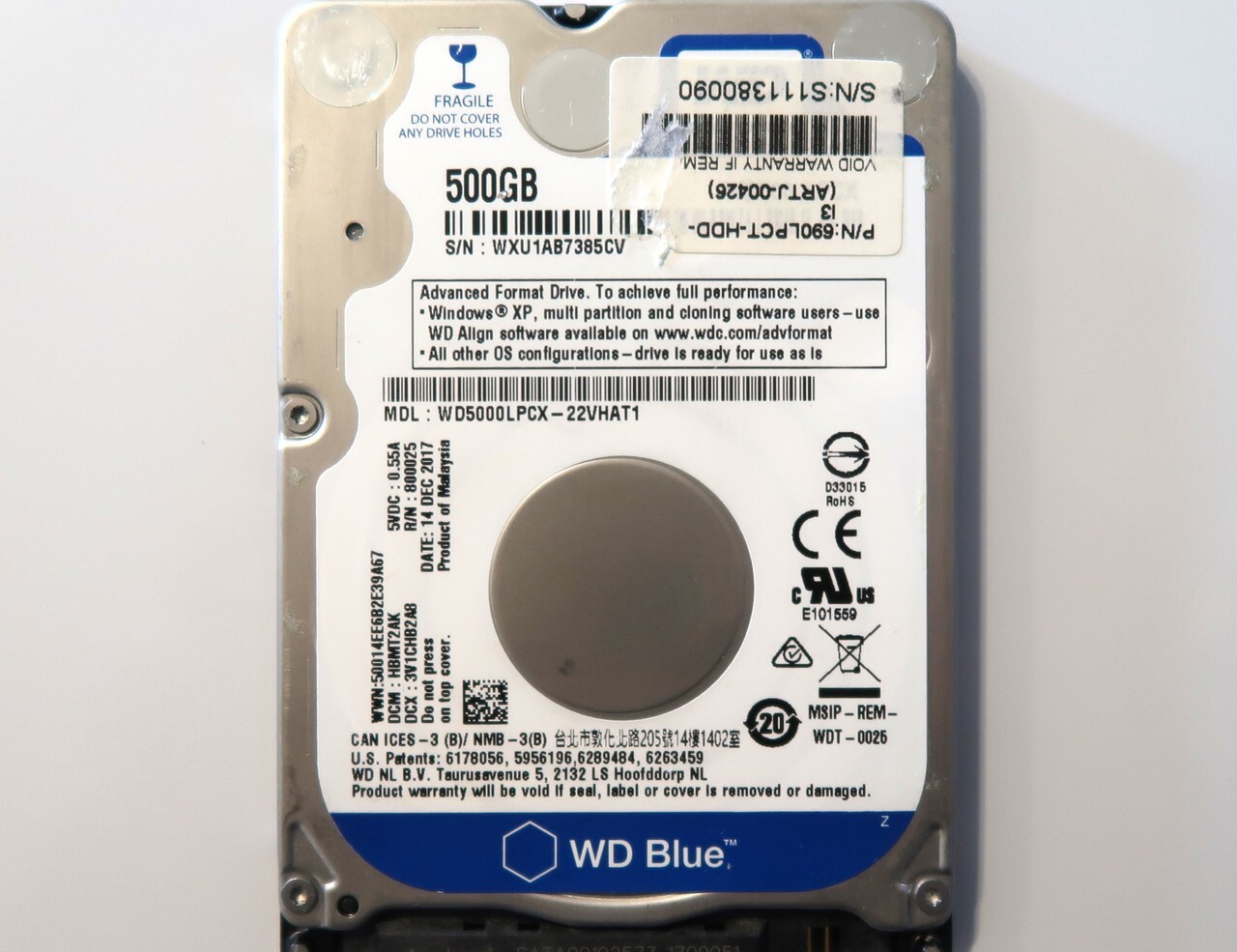 WD WD5000LPCX-22VHAT1 HBMT2AK (WXU1) Malaysia 500gb Sata HDD 14DEC2017