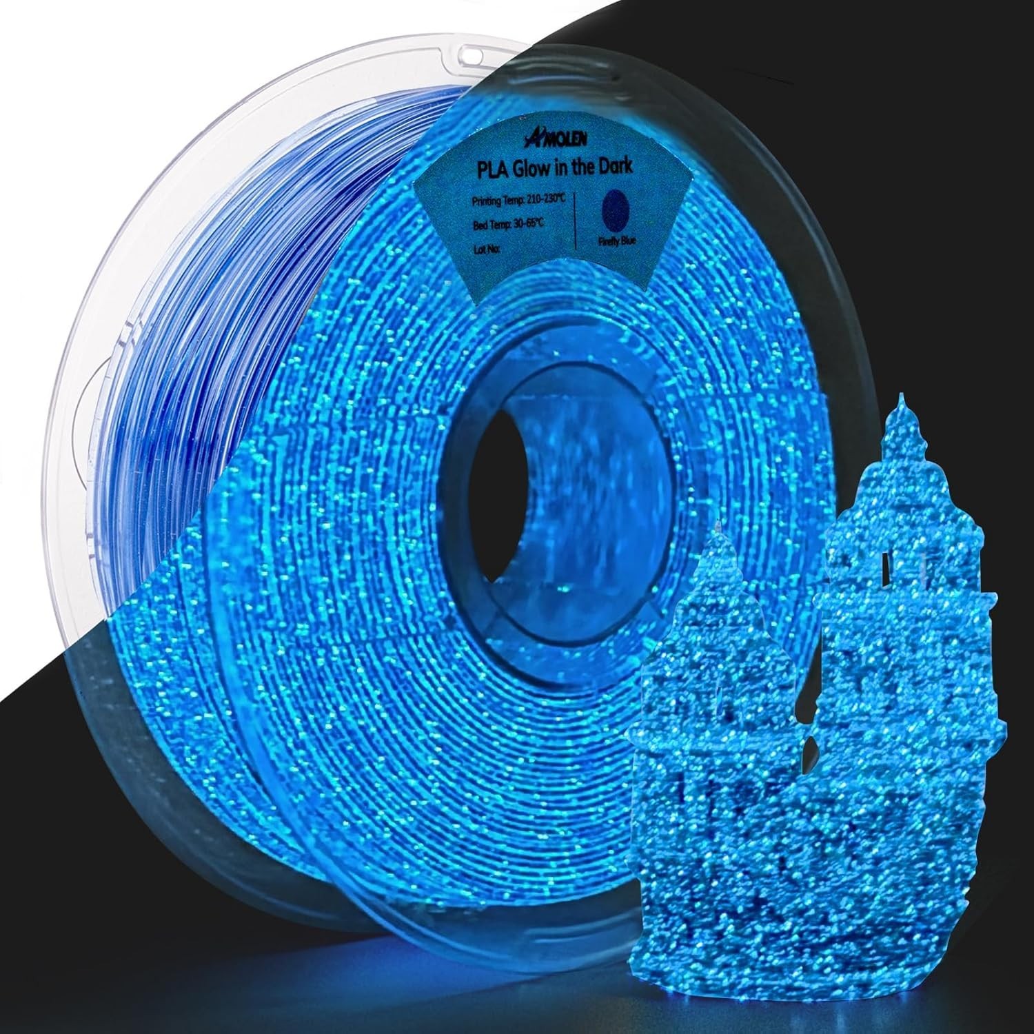 3D PLA Printer Filament, 1.75Mm Glow in the Dark Shiny Firefly Blue PLA F