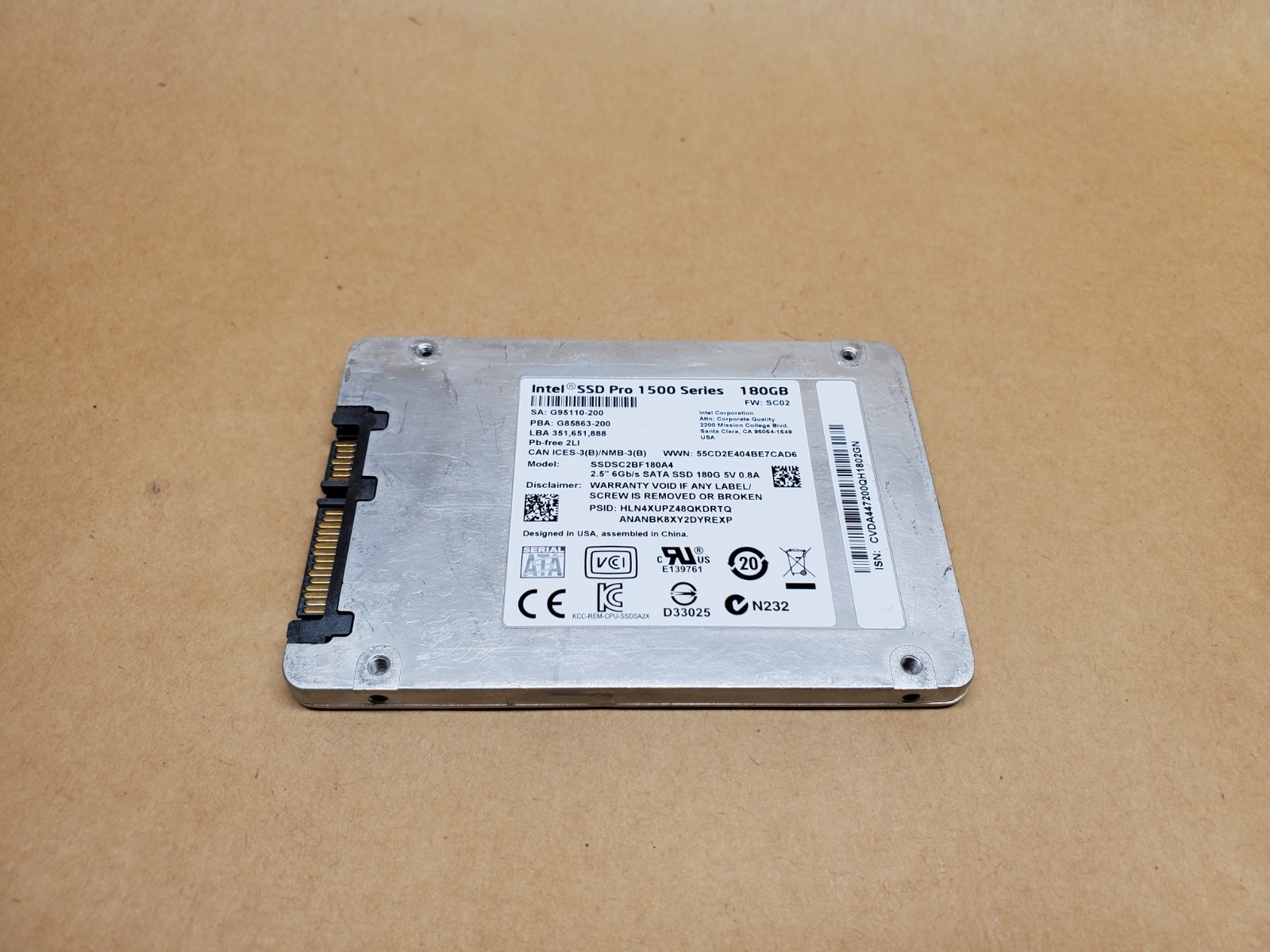 180GB Intel SSD Pro 1500 Series SSDSC2BF180A4 2.5" 6Gb/s SATA | Tested