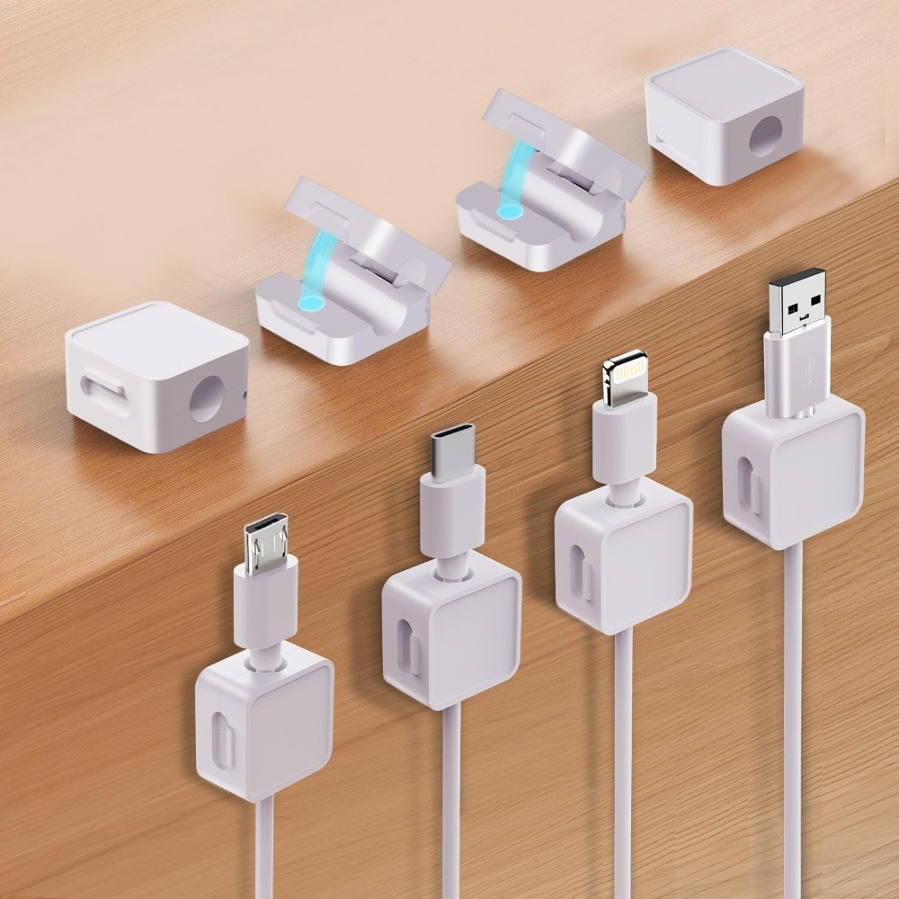 8-Pack Cable Organizers, Magnetic Cable Clips, Cable Holders White | Desktop