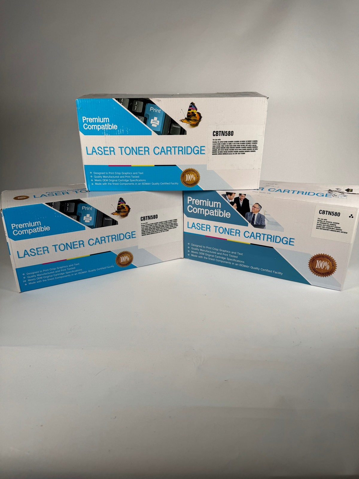 3x Premium Compatible CBTN580 TN580 Black Laser Toner Cartridges