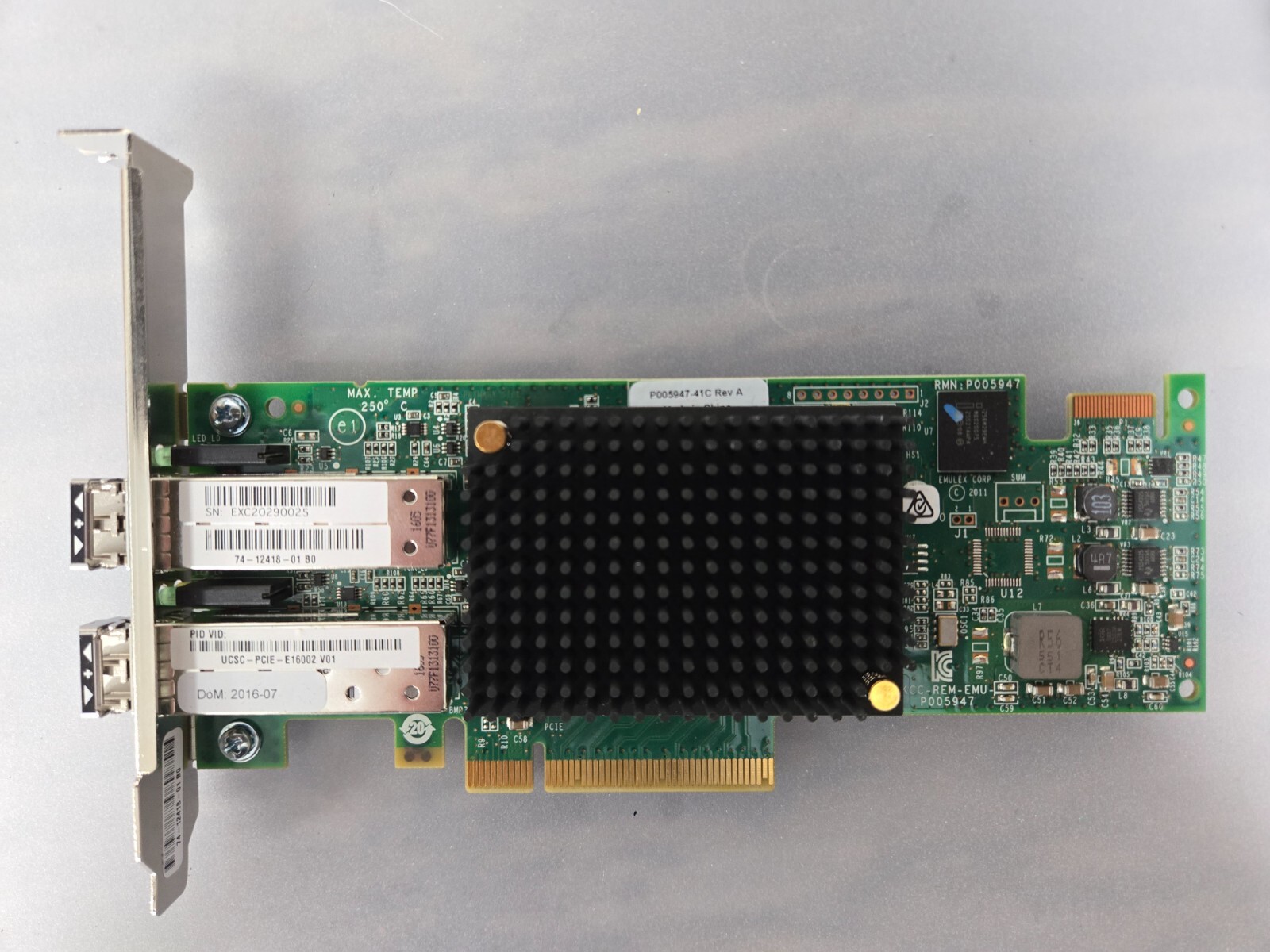 CISCO UCSC-PCIE-E16002 EMULEX 16GB FC 2-PORT PCI-E HBAs - includes (2) MMF SFPs