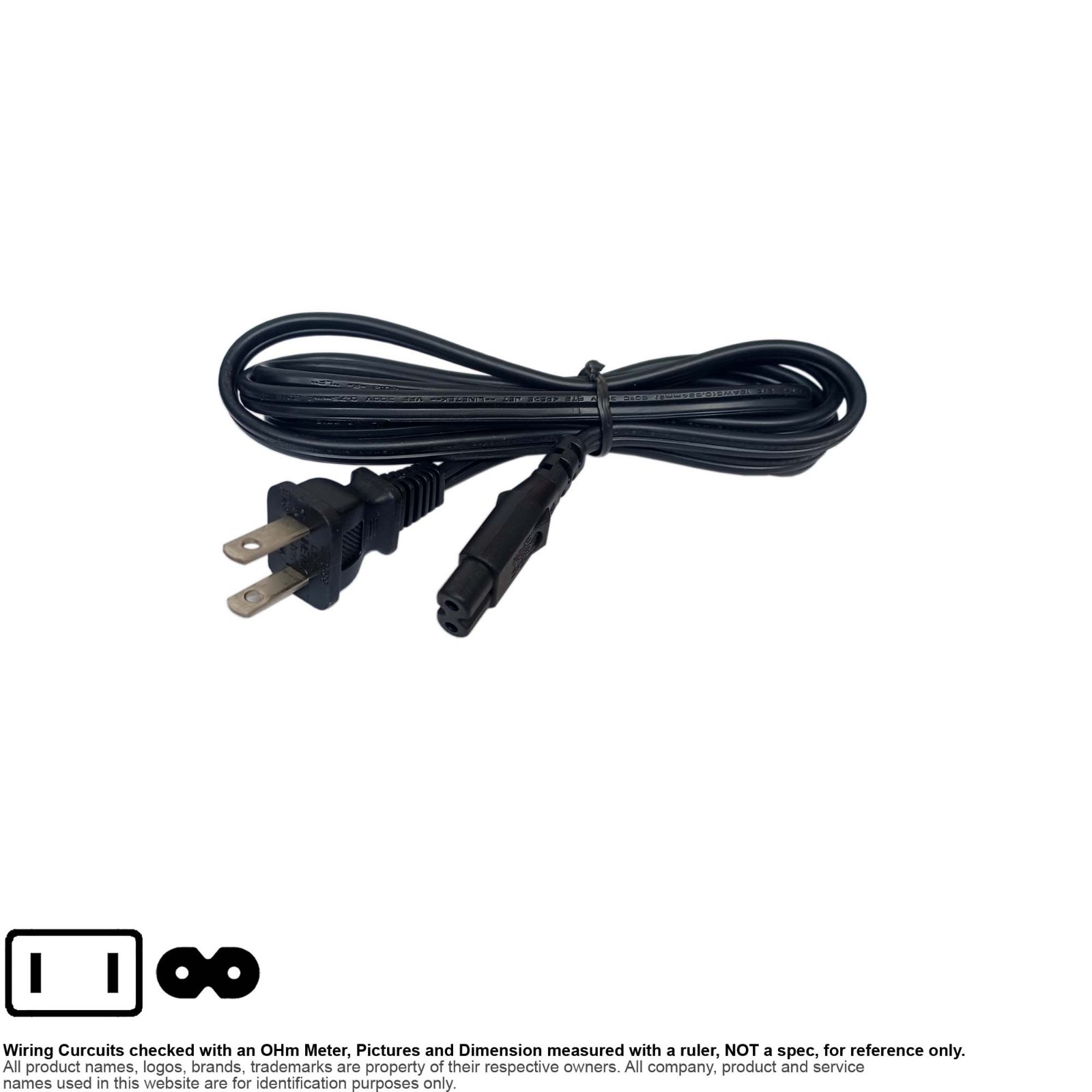 Cable AC Power Cord NEMA 1-15P IEC C7 Figure 8  6FT 18AWG SPT Flat Zip