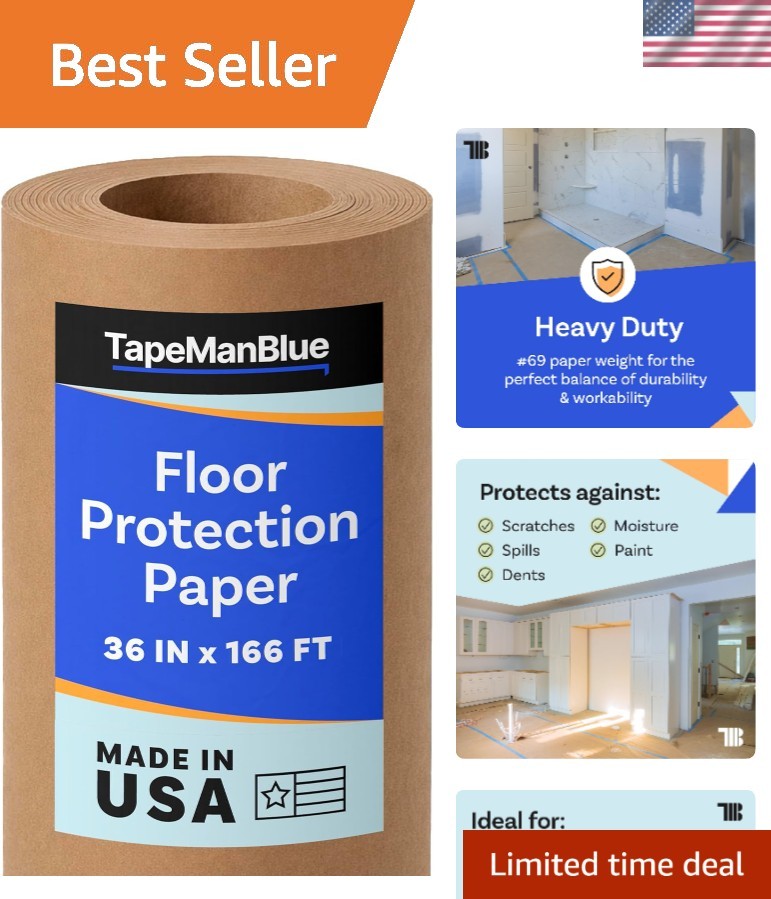 Eco-Friendly 36" x 166' Floor Protection Paper - Durable Brown Rosin Covering