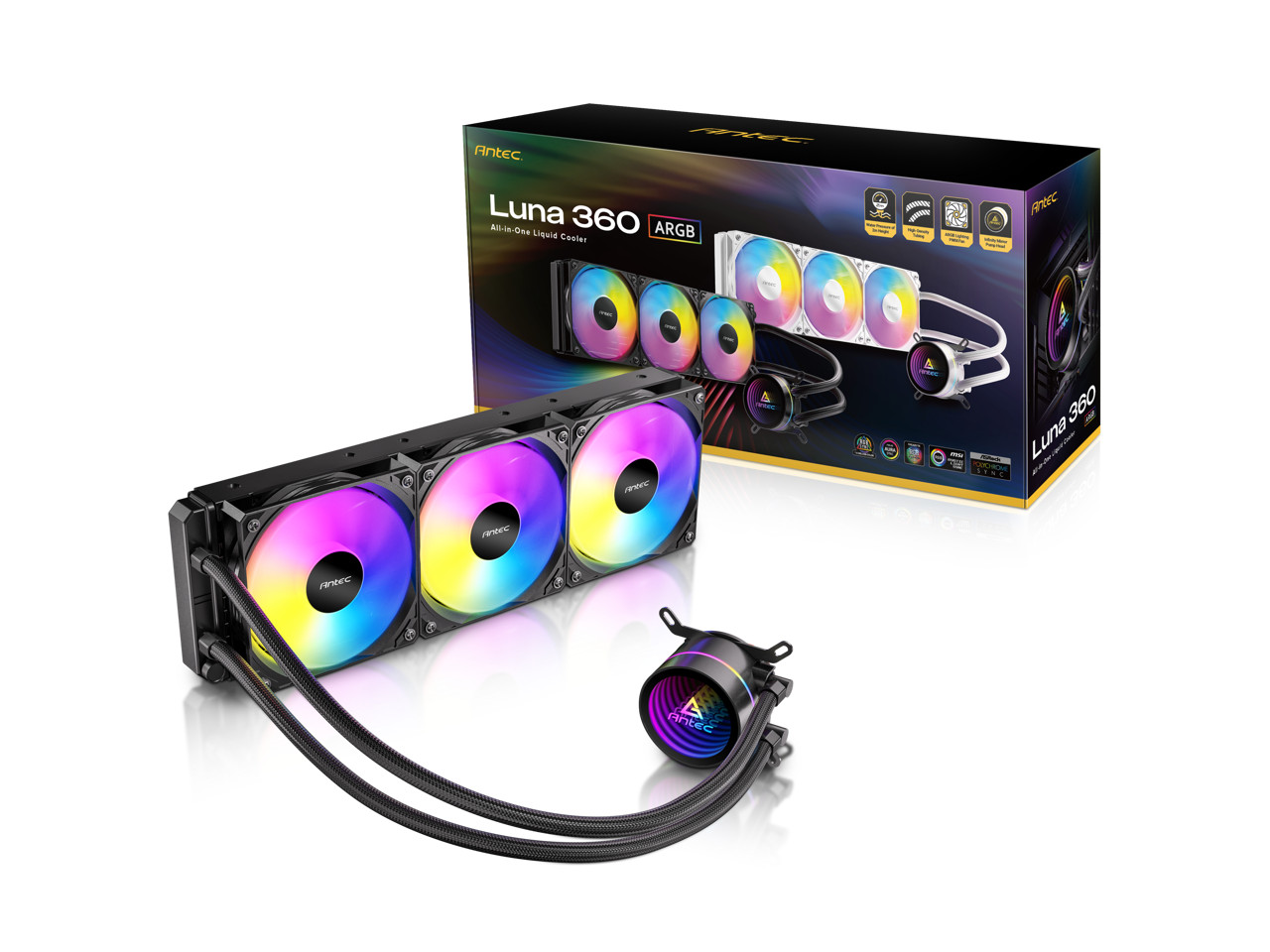 Antec Luna 360 ARGB AIO Liquid CPU Cooler, 3x120mm PWM ARGB Fans, Infinity Mirro