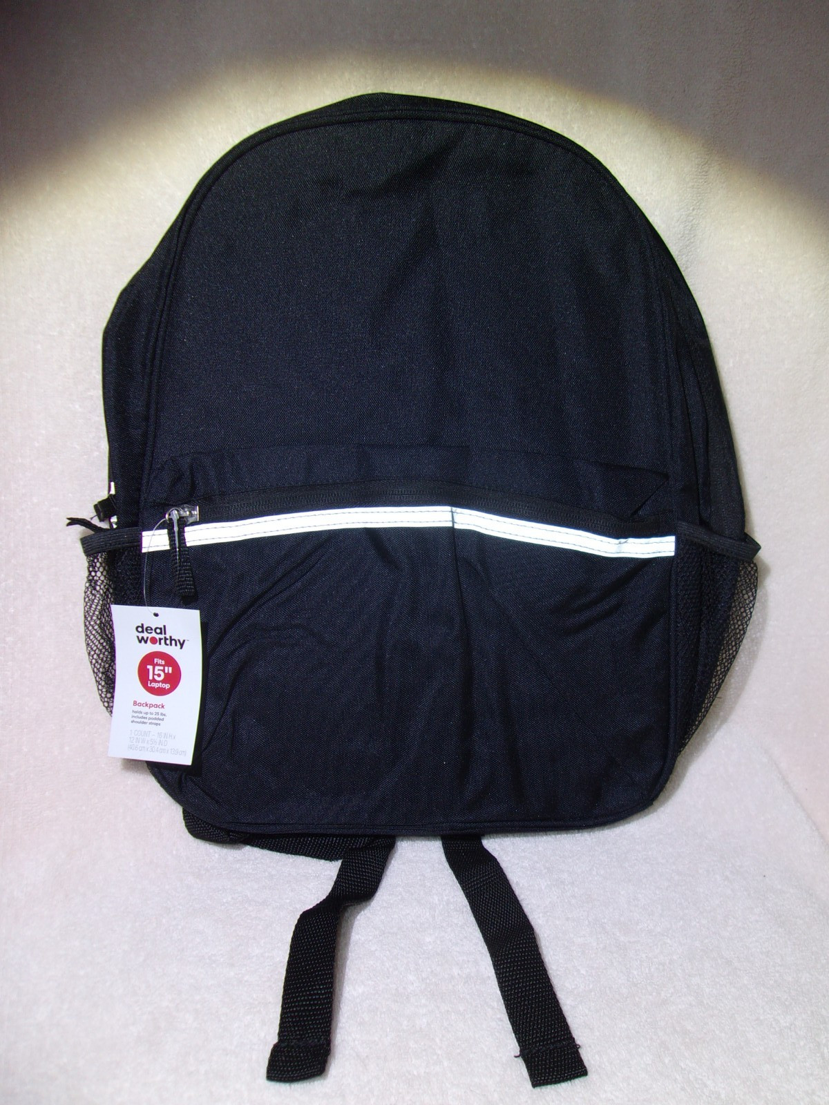 Dealworthy Black Back Pack Fits 15-inch Laptop Recycled Polyester BNWT