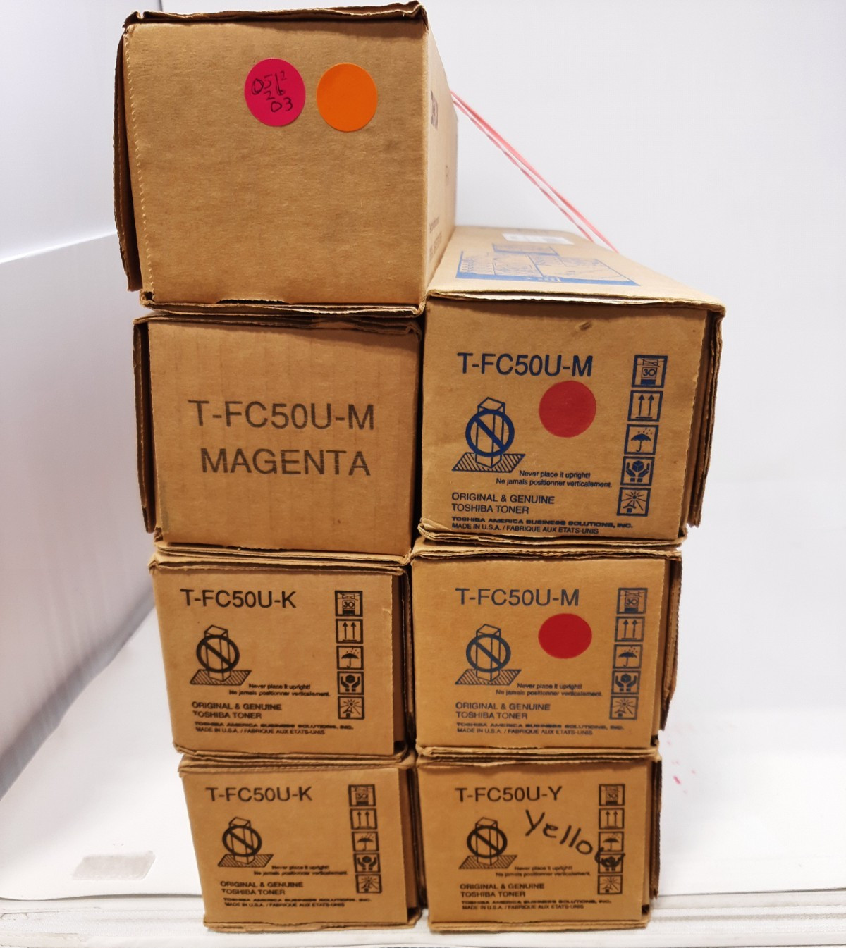 LOT OF 7 Genuine Toshiba T-FC50U -4M-1Y- 2K- Ink Toner Cartridge BLEMISHED BOXES