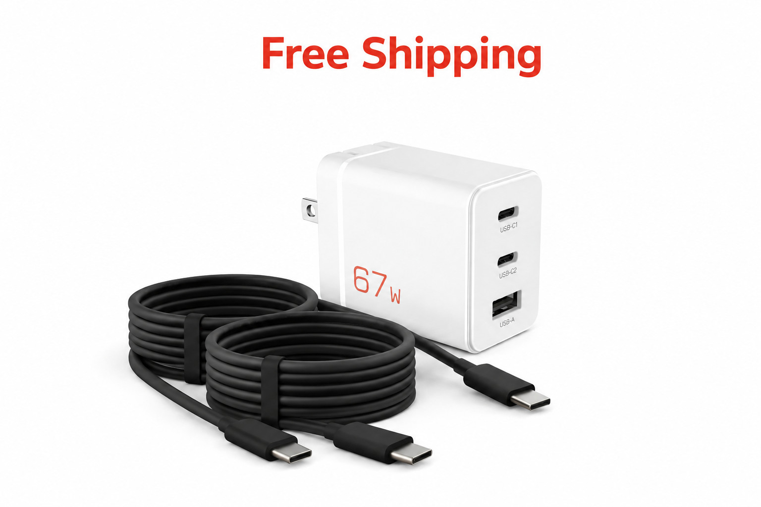 BUNDLE. 67W PD 3.0 GaN USB-C/USB-A Charger & (DUAL) Fast Charging Magnetic Cable