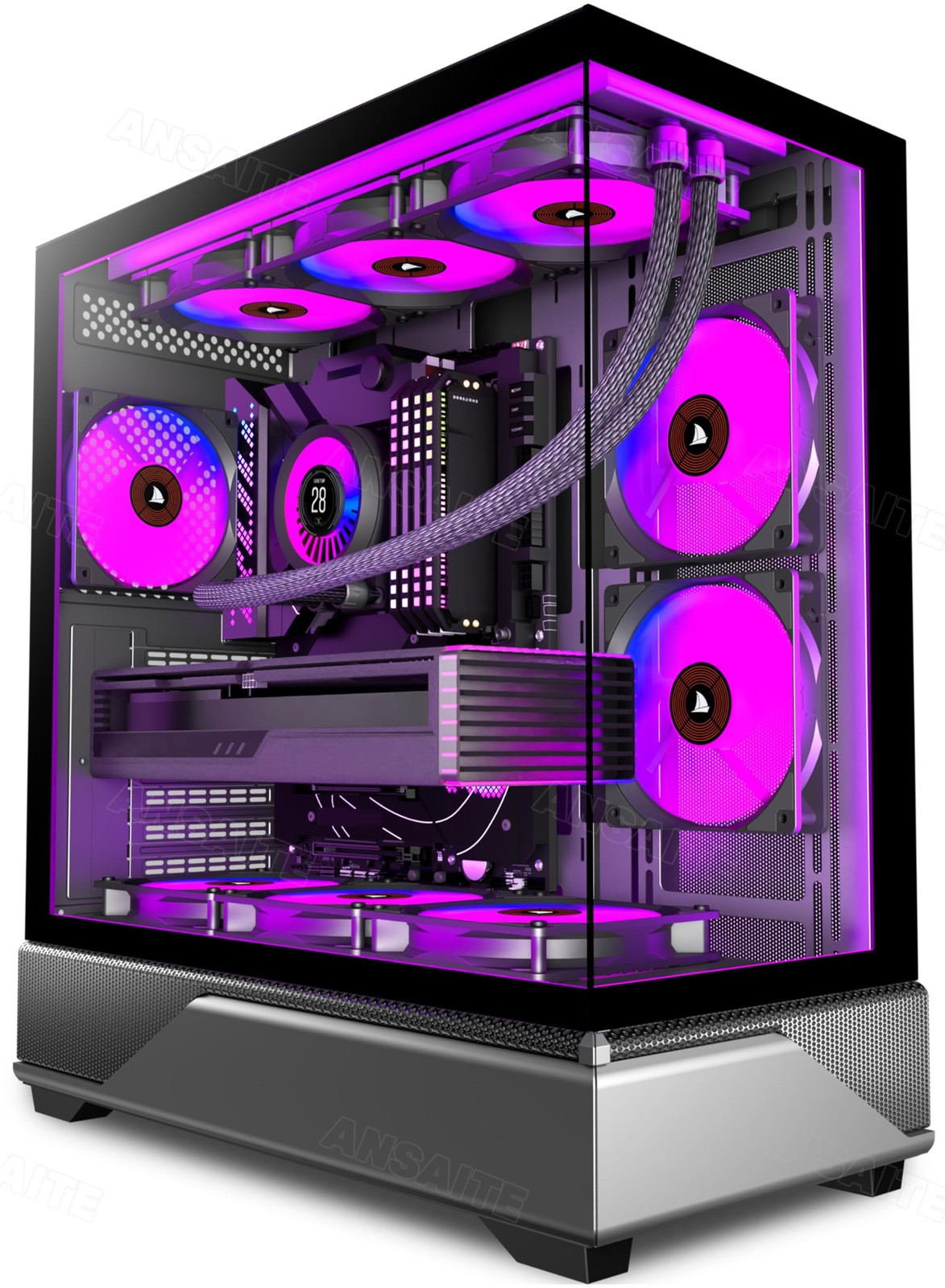 Mid-Tower Gaming PC Case with 6 PWM ARGB Fans and Tempered Glass, Type-C Support