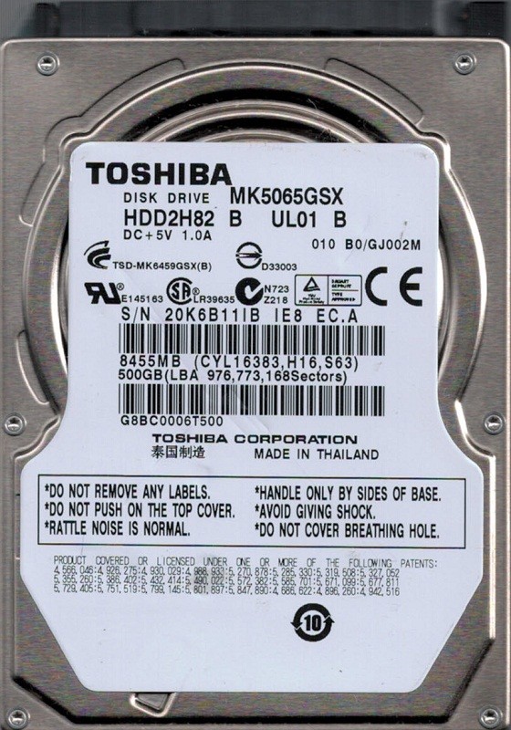MK5065GSX HDD2H82 B UL01 B Toshiba 500GB