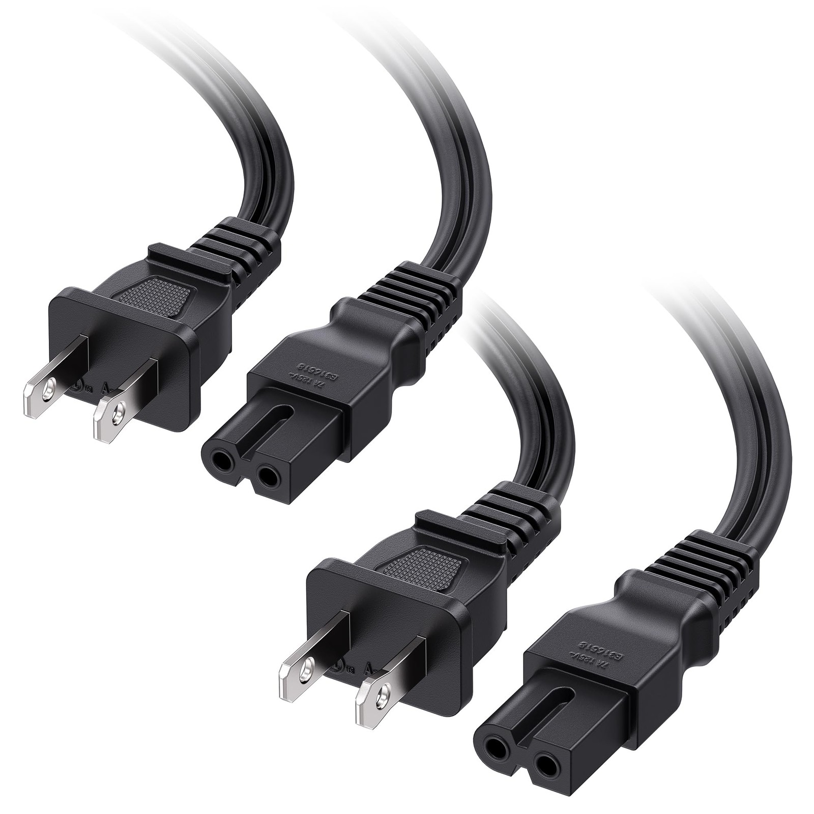2-Pack Polarized Power Cord 6ft 18AWG NEMA 1-15P to IEC C7 for TVs, PS2