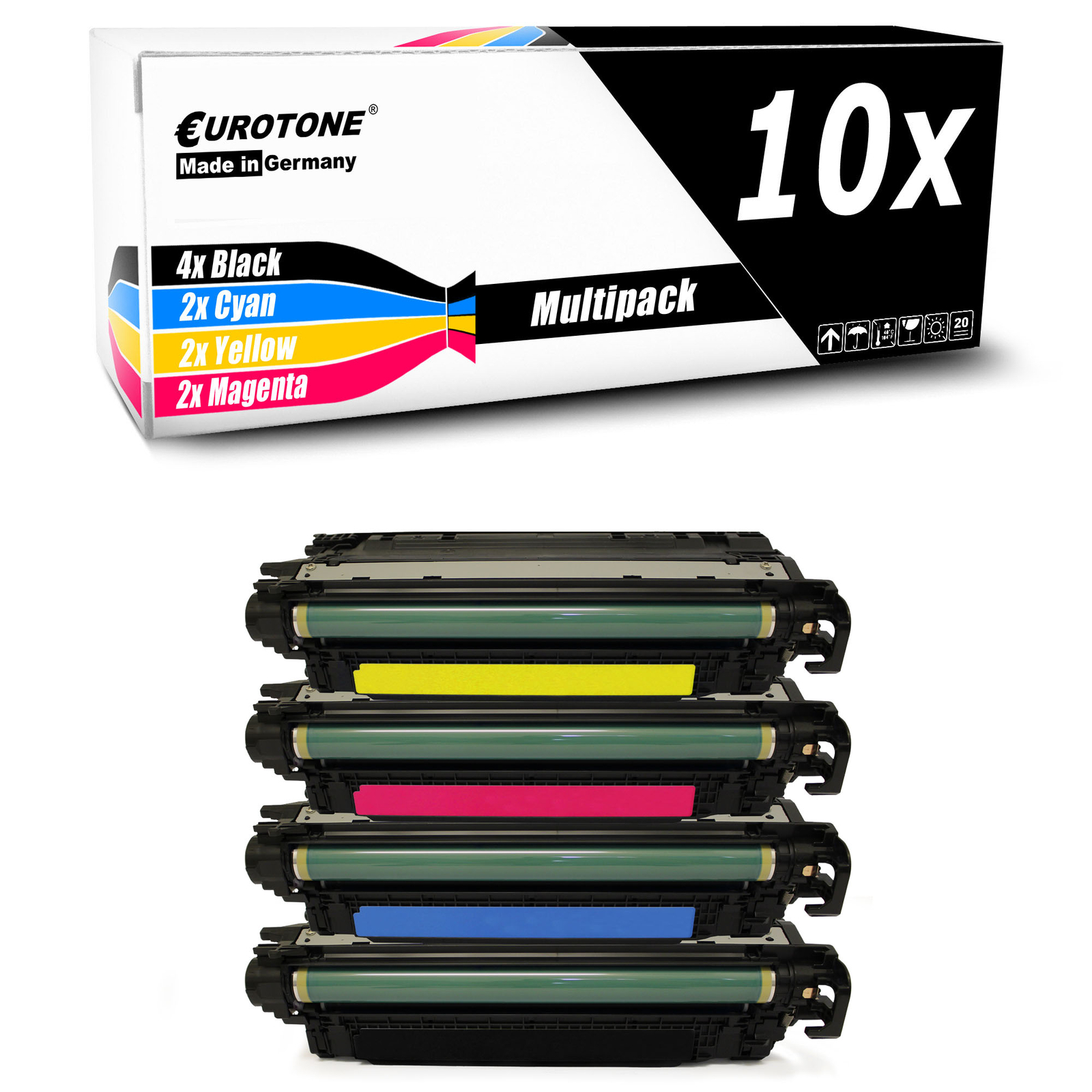 10X Eurotone Cartridge XXL For HPEcolor LaserJet CM-3530-FS CP-3525-N CP-3525-DN