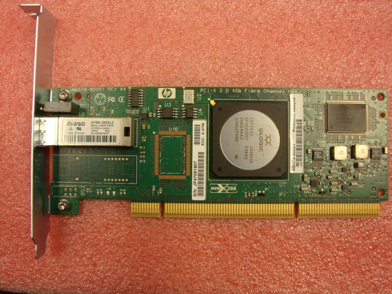 HP AB378-69001 PCI-X 2.0 Single-port 4GB FC Adapter AB378-60001 AB378A