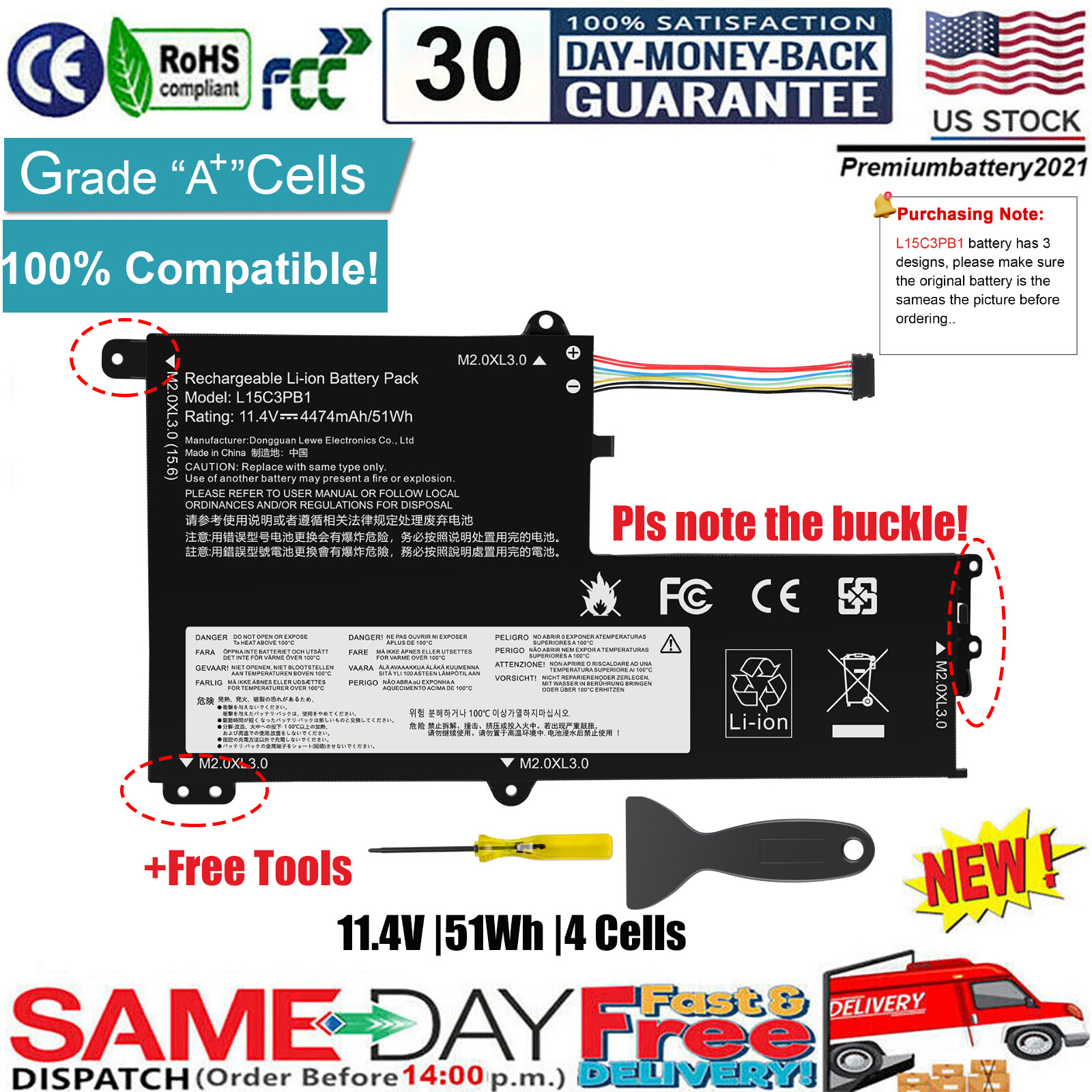 L14L2P21 L14M2P21 Battery for Lenovo IdeaPad 330S-15IKB 330S-14AST L15C3PB1 NEW