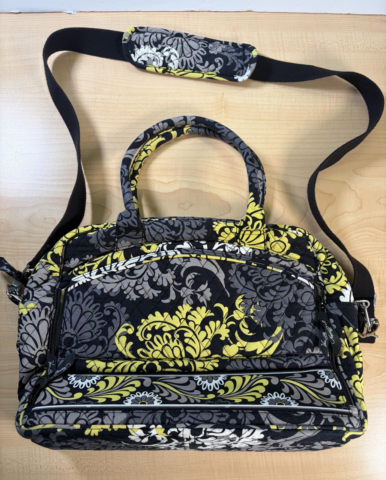 Vera Bradley Baroque Laptop Shoulder Messenger Bag 15in Padded Floral Cotton