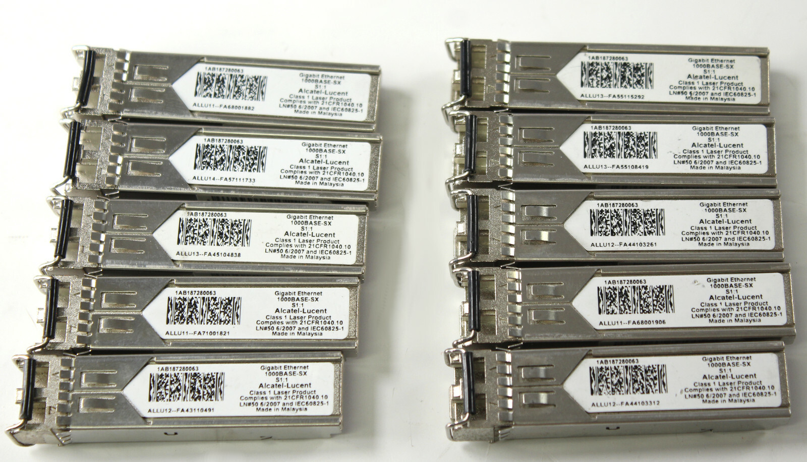Lot of 10 Alcatel-Lucent 1AB187280063 1000BASE-SX 850nm SFP Transceiver Module
