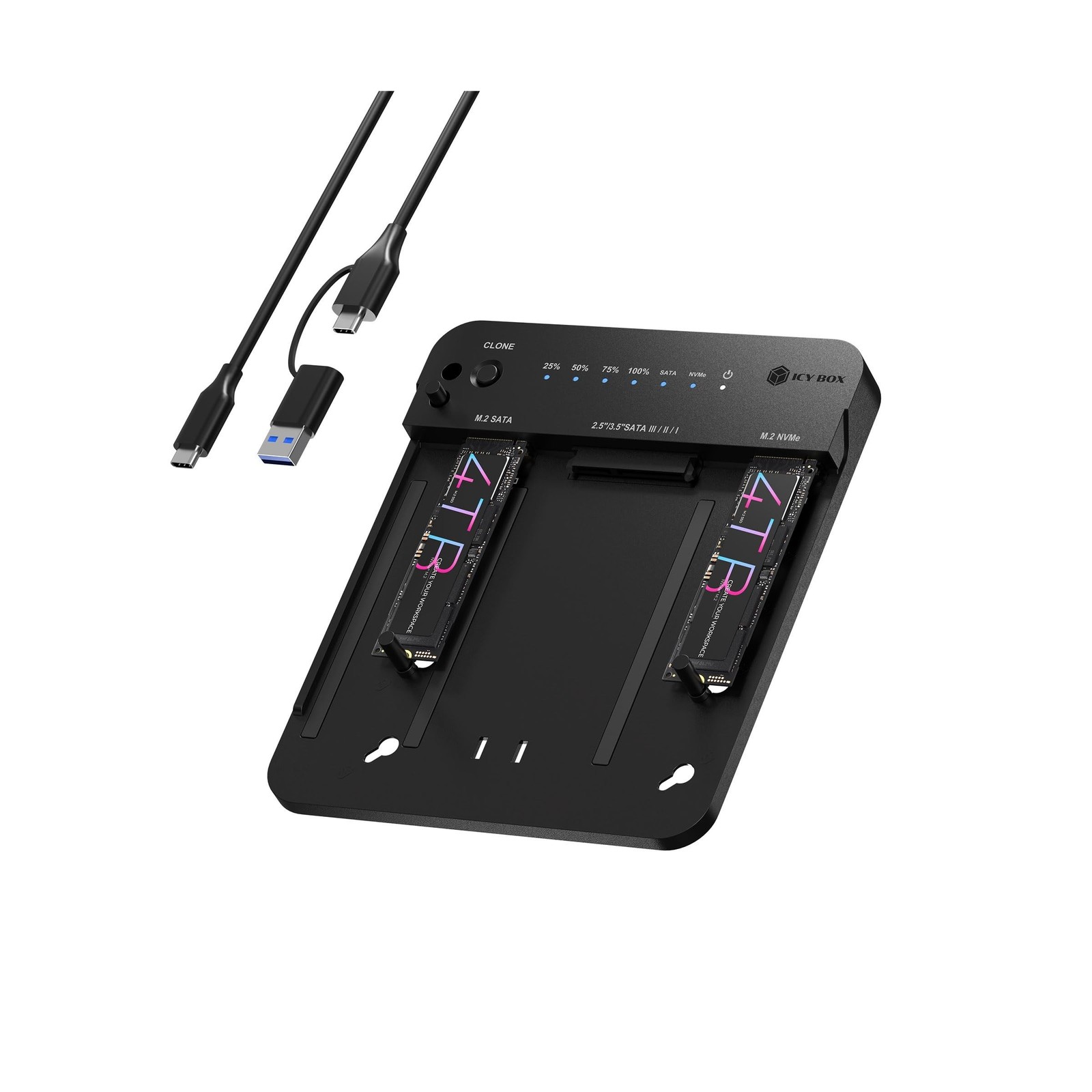 M.2 NVMe & SATA SSD/HDD Docking Station, ICY BOX USB-C 10 Gbps Dual... Fast Ship